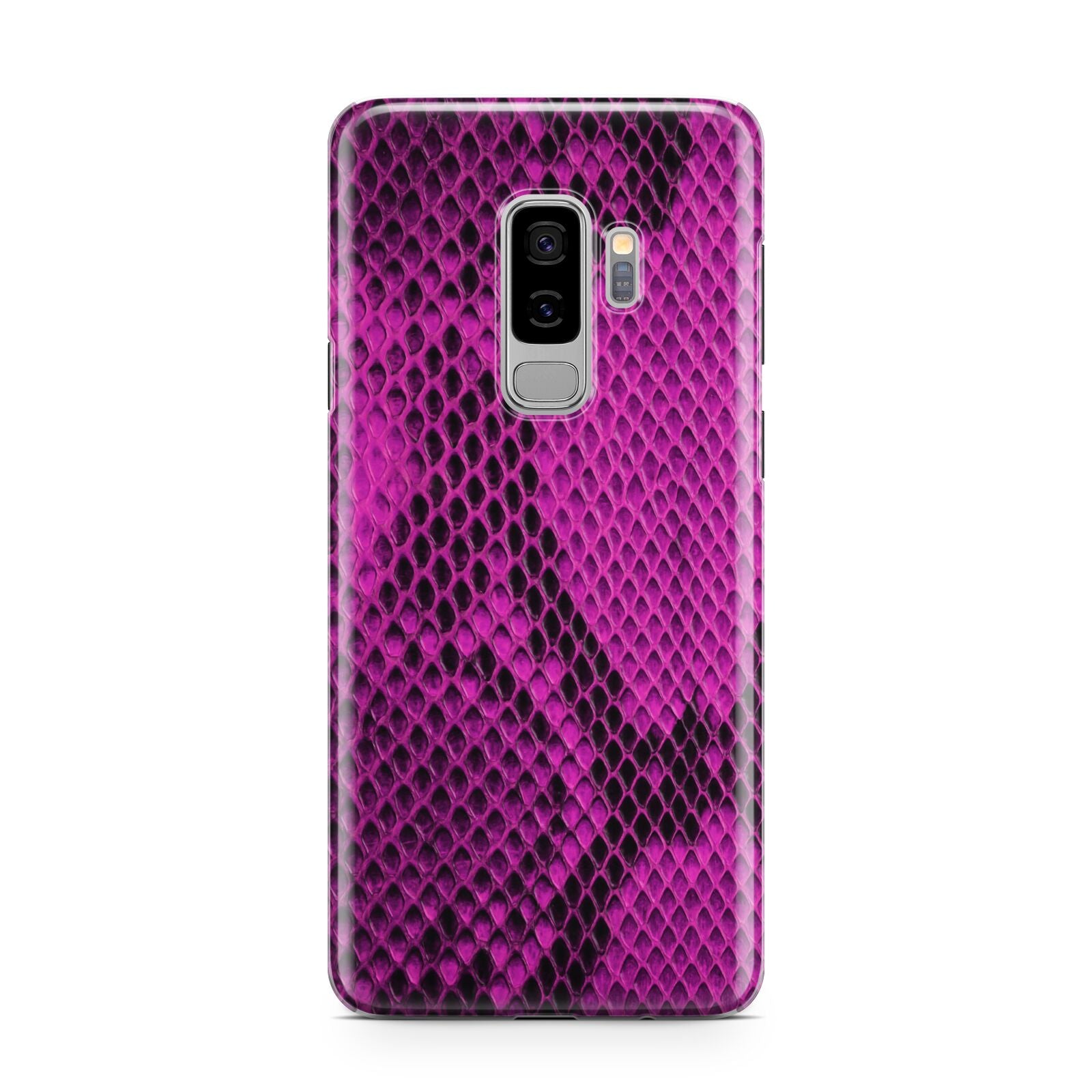 Purple Snakeskin Samsung Galaxy S9 Plus Case on Silver phone