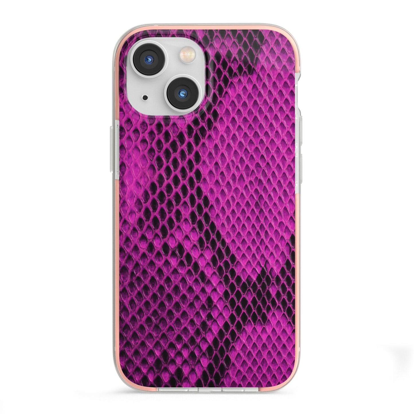 Purple Snakeskin iPhone 13 Mini TPU Impact Case with Pink Edges