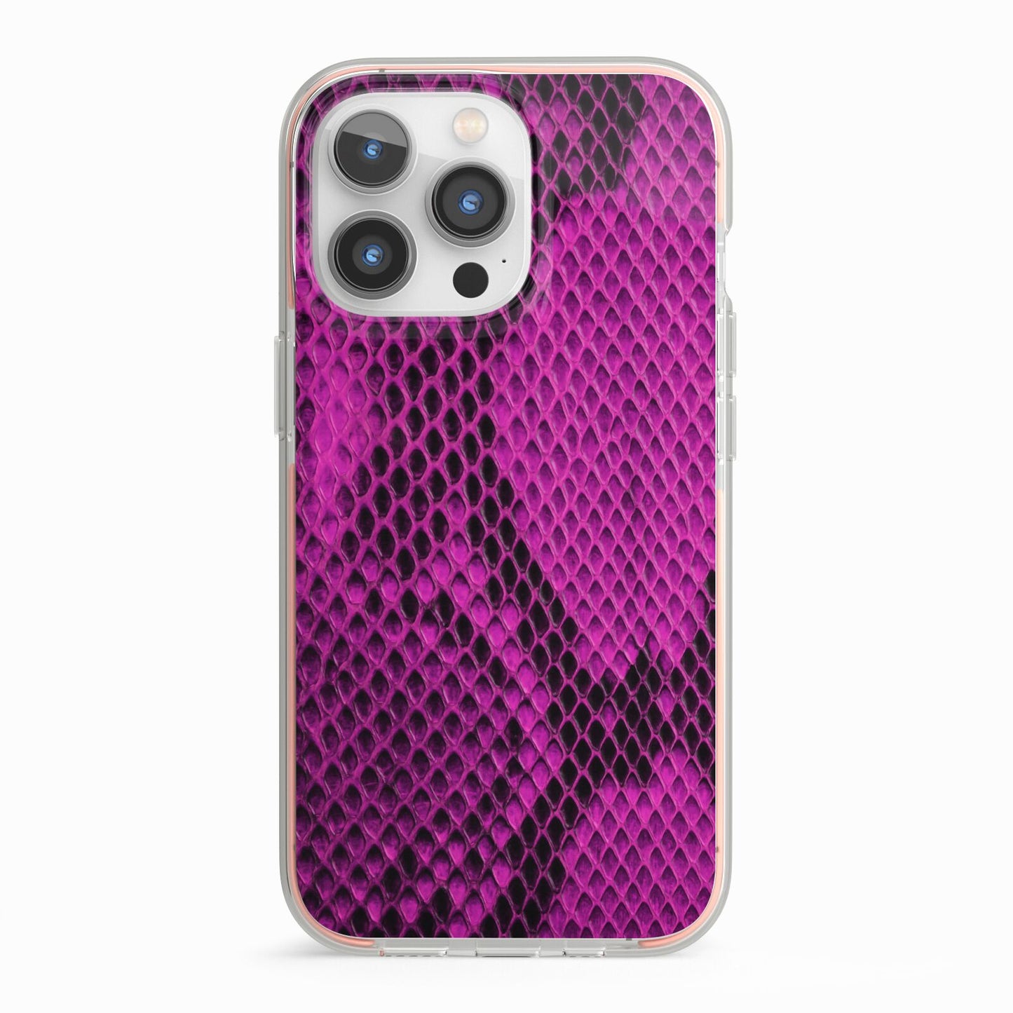 Purple Snakeskin iPhone 13 Pro TPU Impact Case with Pink Edges