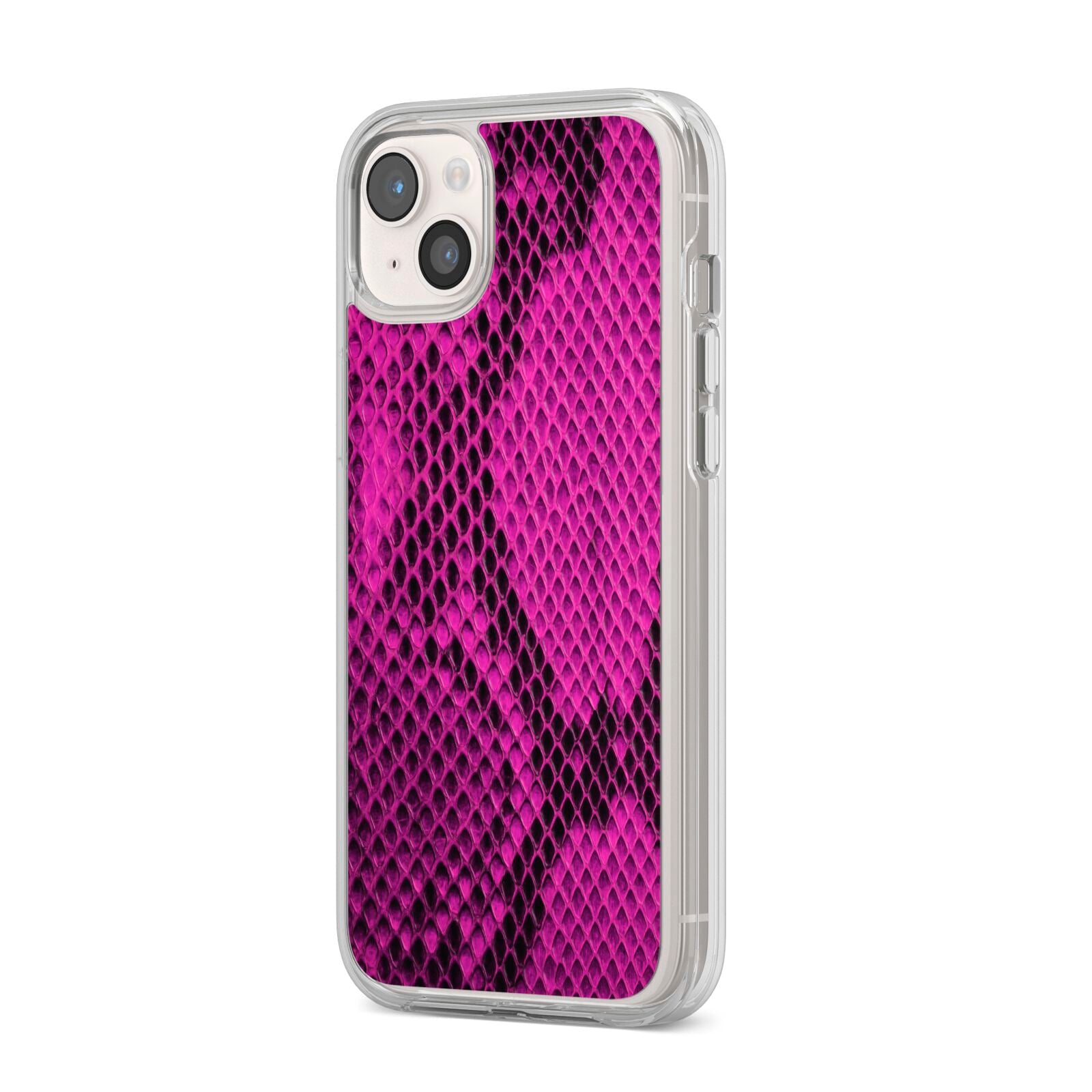 Purple Snakeskin iPhone 14 Plus Clear Tough Case Starlight Angled Image