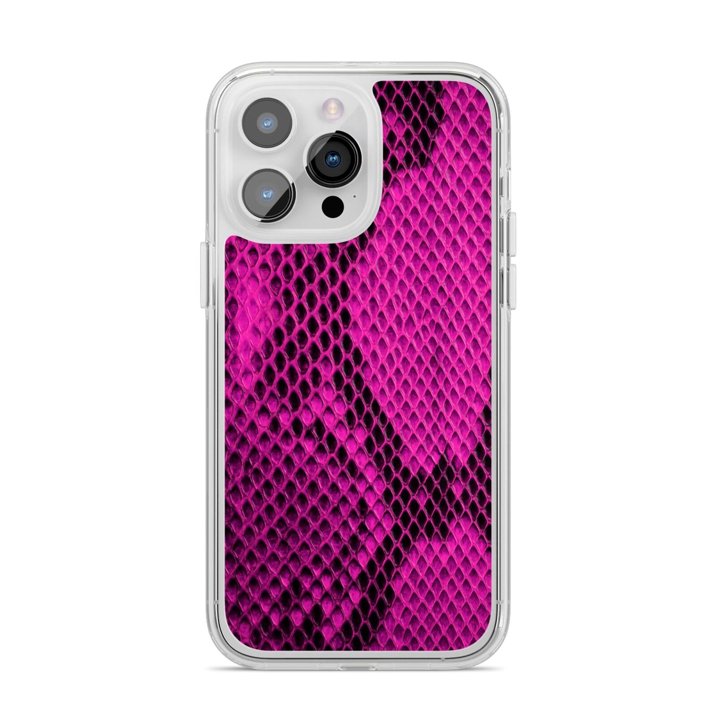 Purple Snakeskin iPhone 14 Pro Max Clear Tough Case Silver