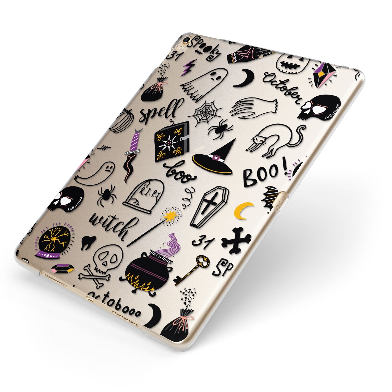 Purple and Black Halloween Illustrations Apple iPad Case on Gold iPad Side View