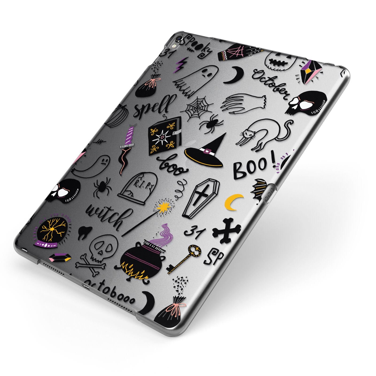 Purple and Black Halloween Illustrations Apple iPad Case on Grey iPad Side View