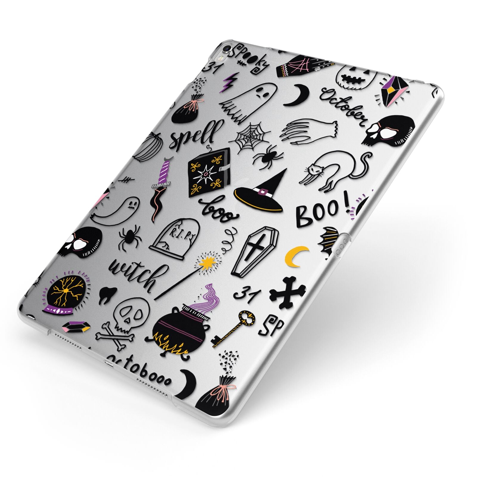 Purple and Black Halloween Illustrations Apple iPad Case on Silver iPad Side View