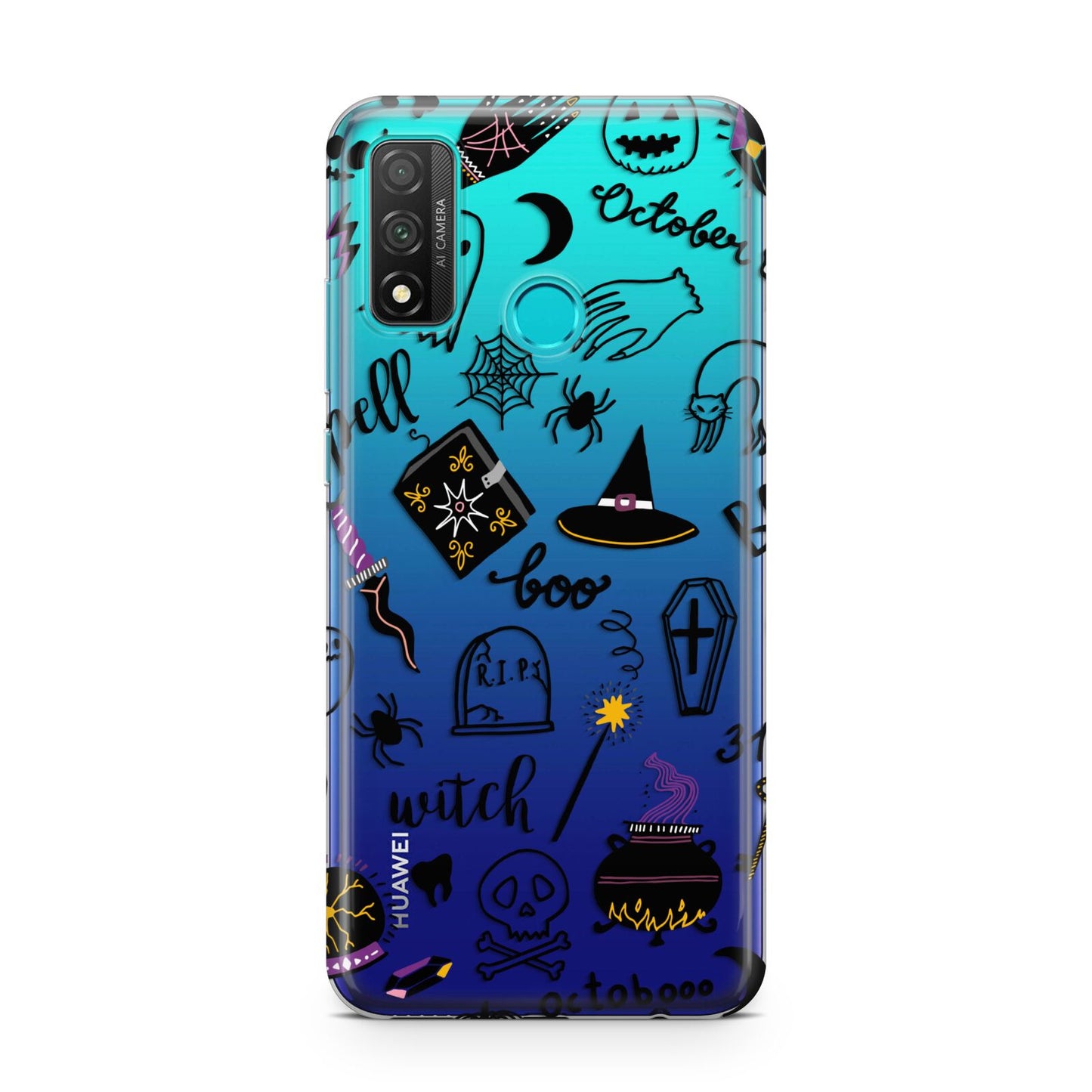 Purple and Black Halloween Illustrations Huawei P Smart 2020