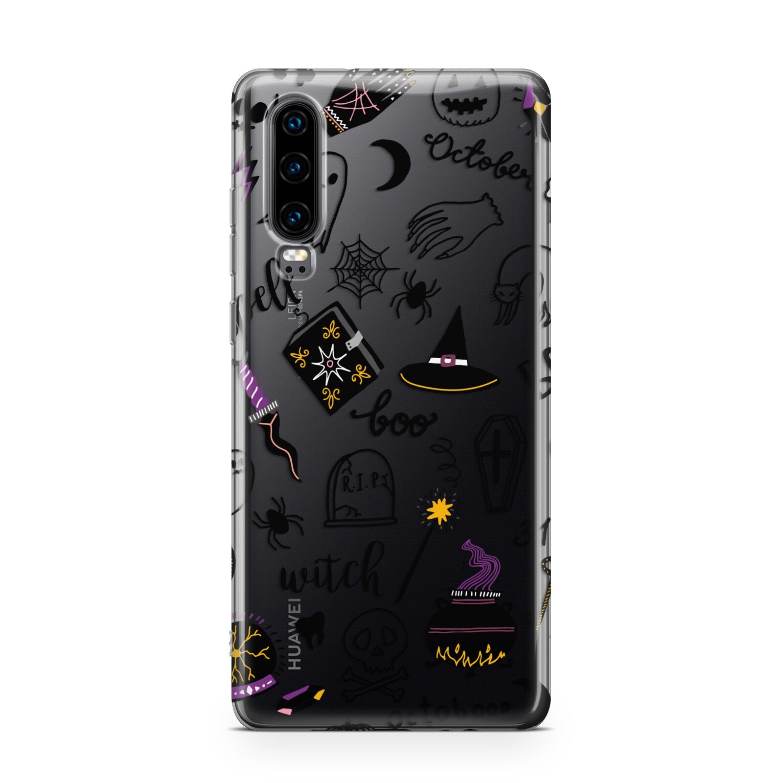 Purple and Black Halloween Illustrations Huawei P30 Phone Case