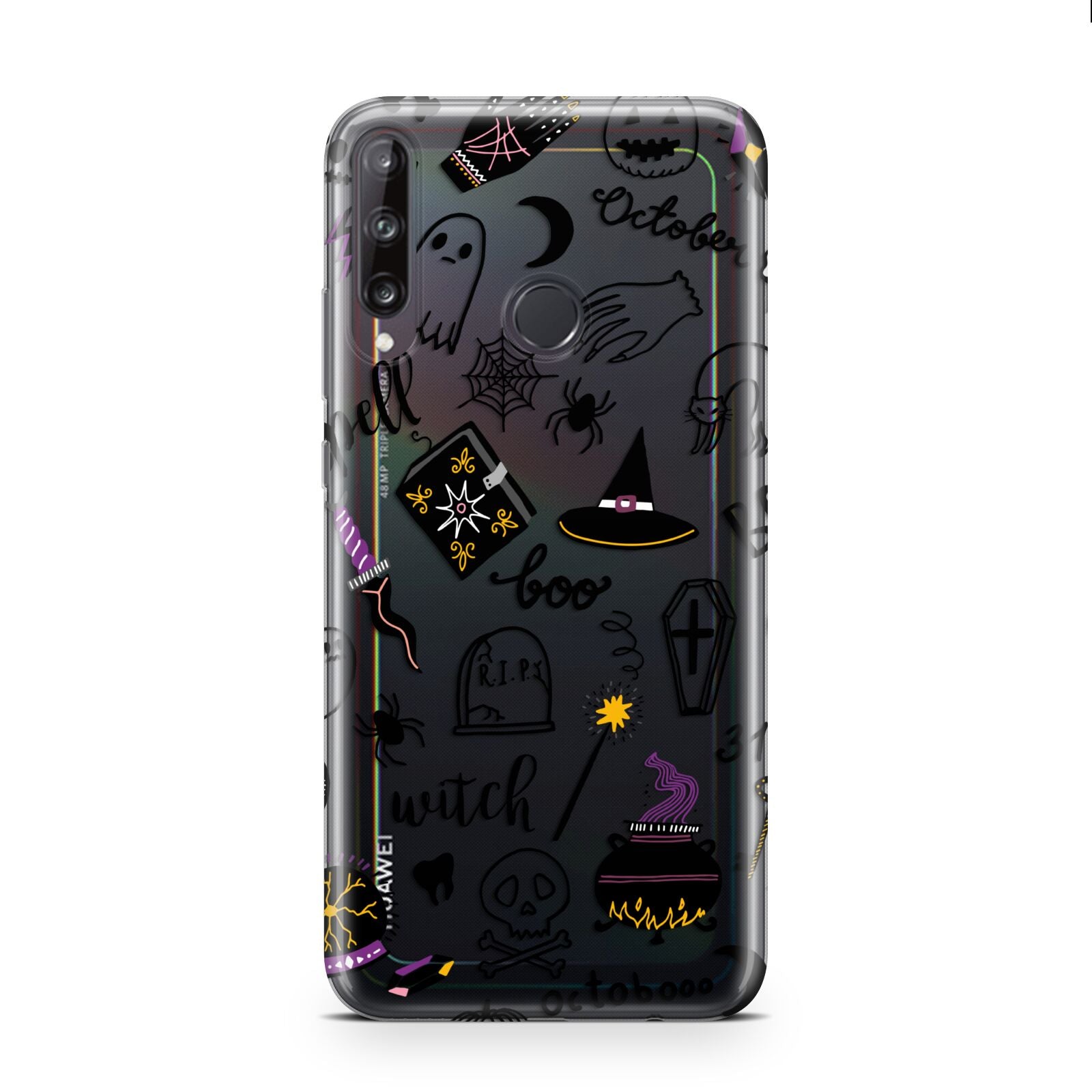 Purple and Black Halloween Illustrations Huawei P40 Lite E Phone Case