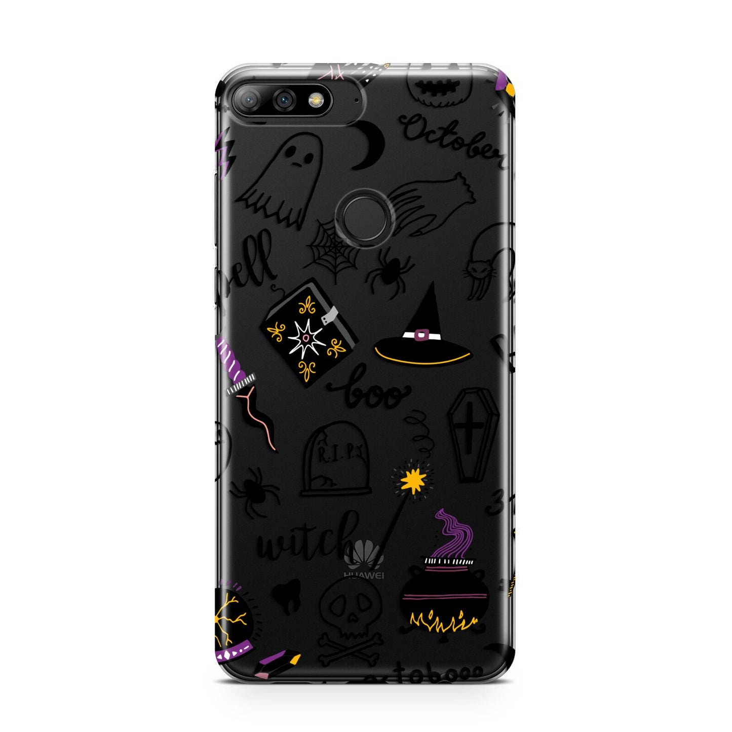 Purple and Black Halloween Illustrations Huawei Y7 2018