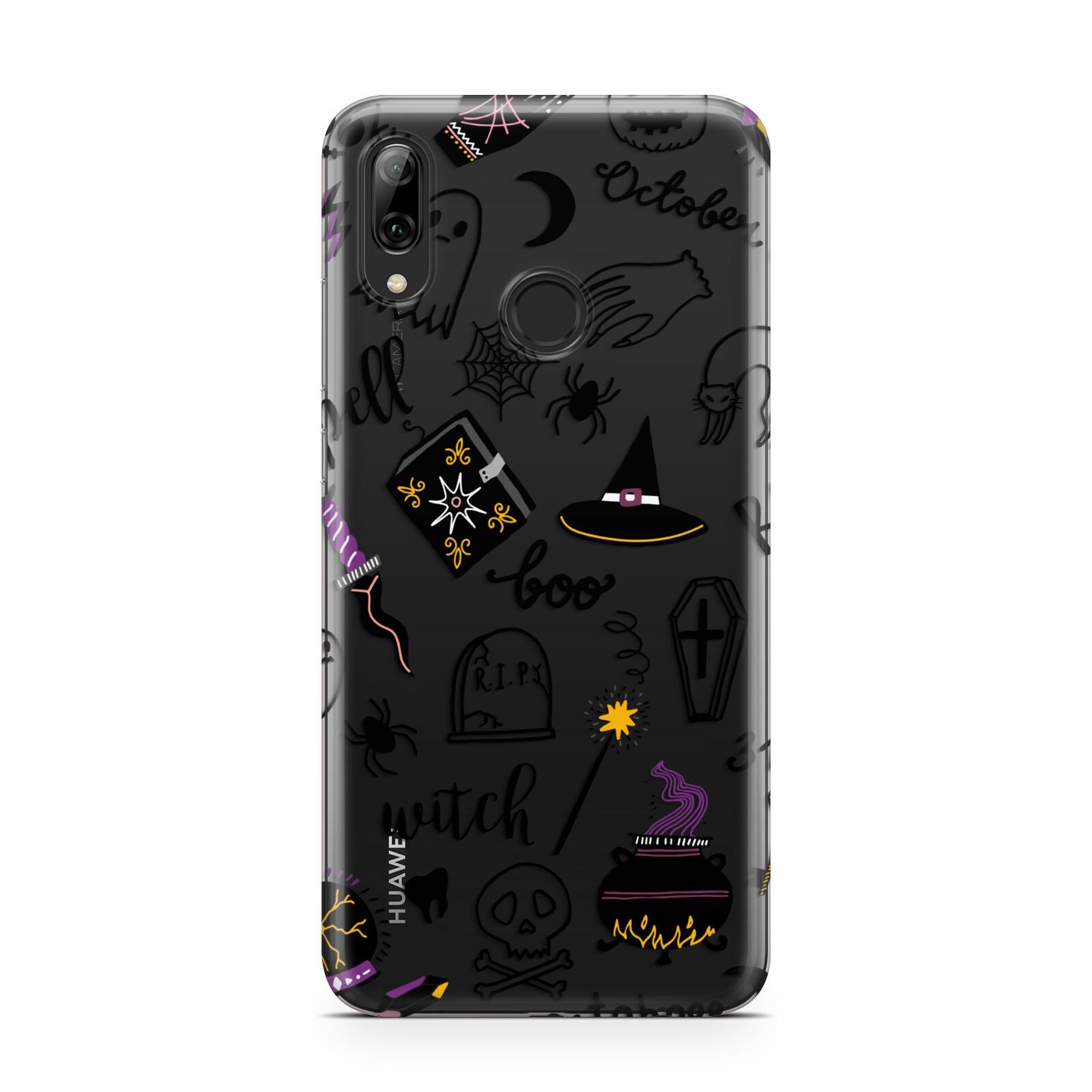 Purple and Black Halloween Illustrations Huawei Y7 2019