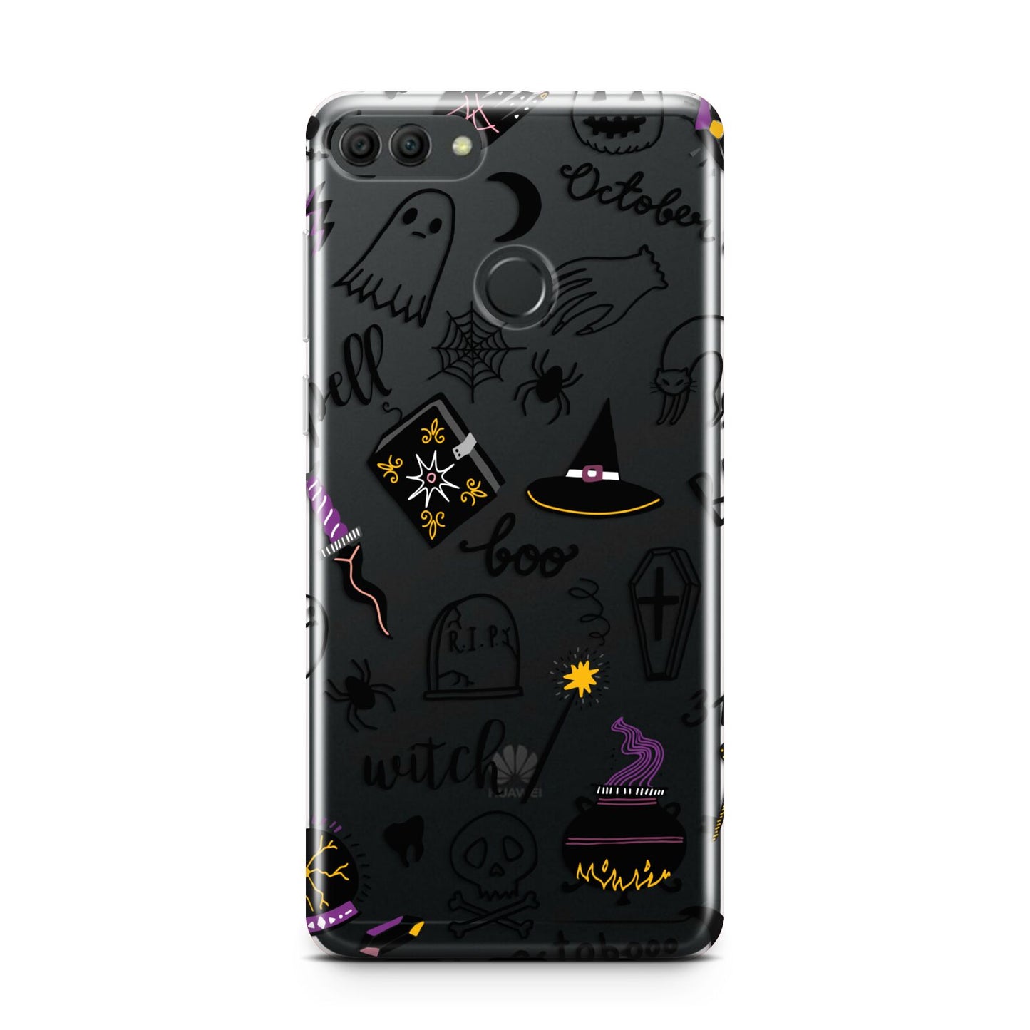 Purple and Black Halloween Illustrations Huawei Y9 2018