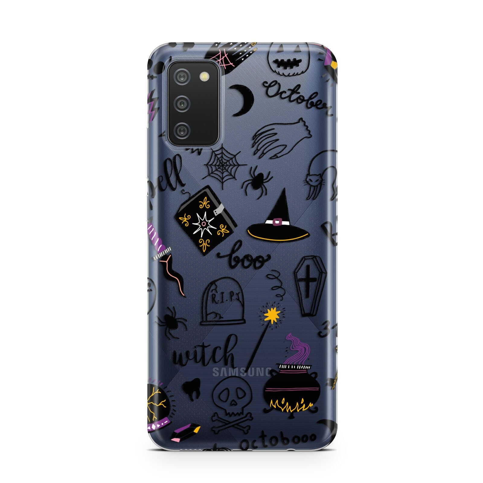 Purple and Black Halloween Illustrations Samsung A02s Case