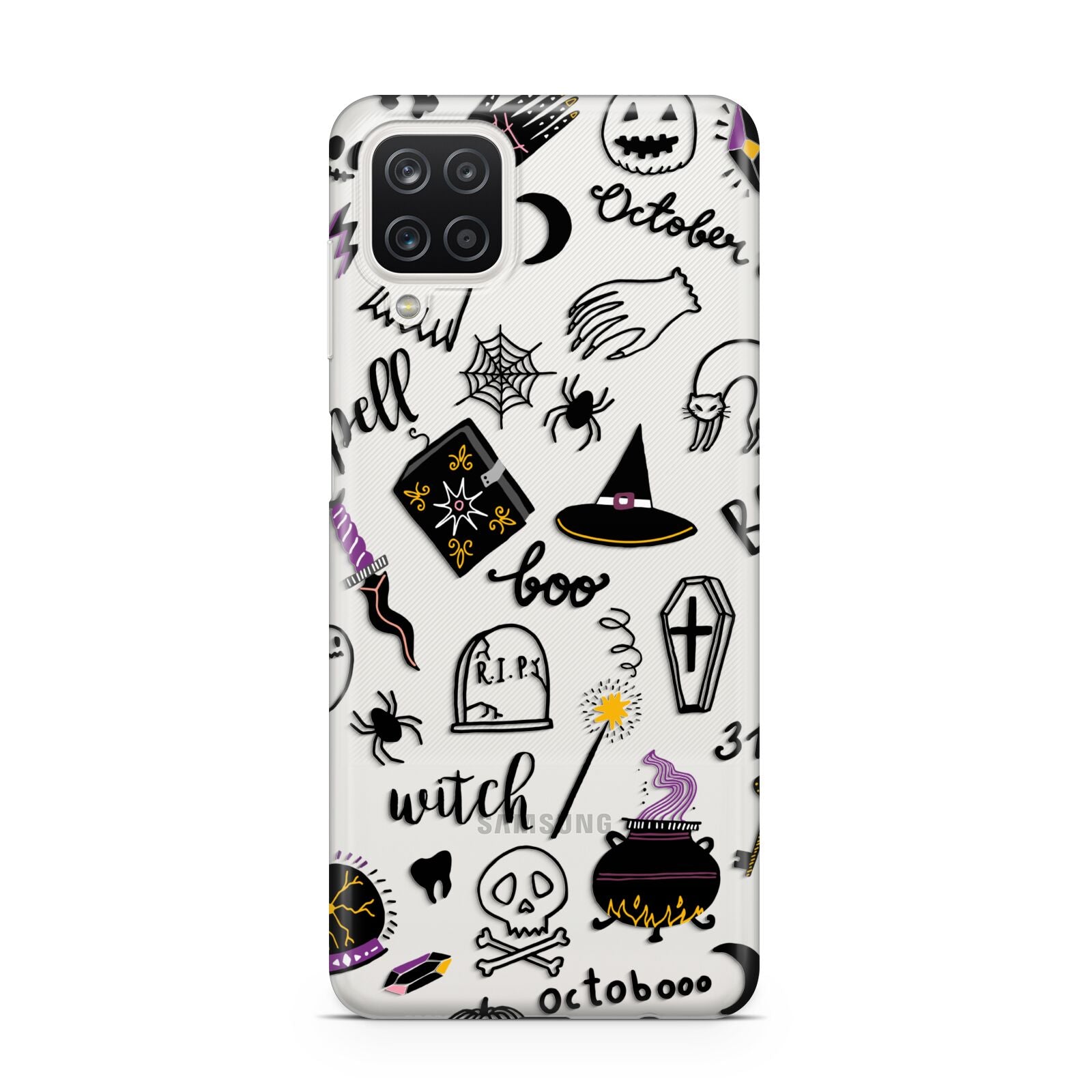 Purple and Black Halloween Illustrations Samsung A12 Case