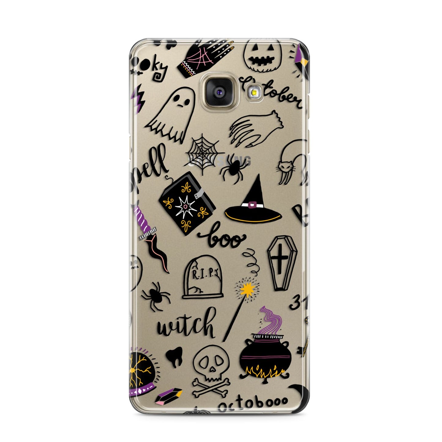 Purple and Black Halloween Illustrations Samsung Galaxy A3 2016 Case on gold phone