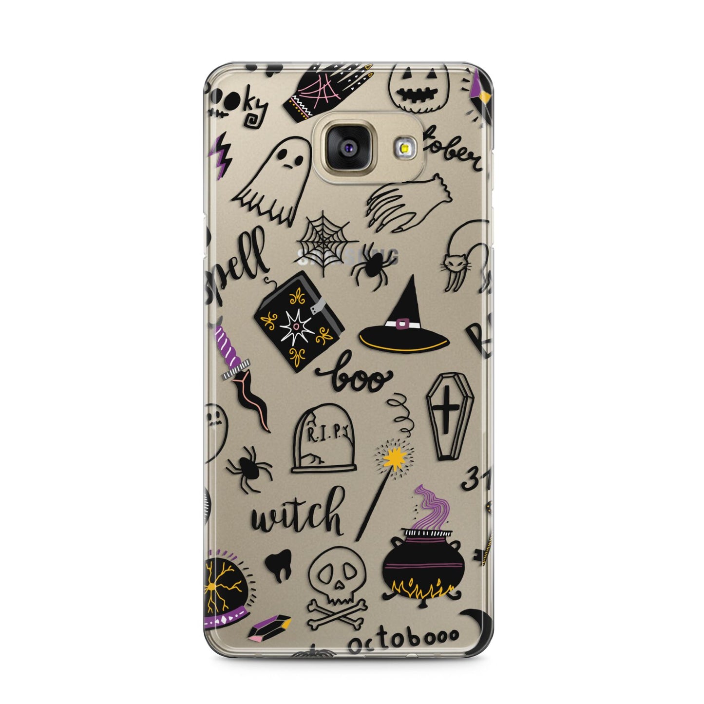 Purple and Black Halloween Illustrations Samsung Galaxy A5 2016 Case on gold phone