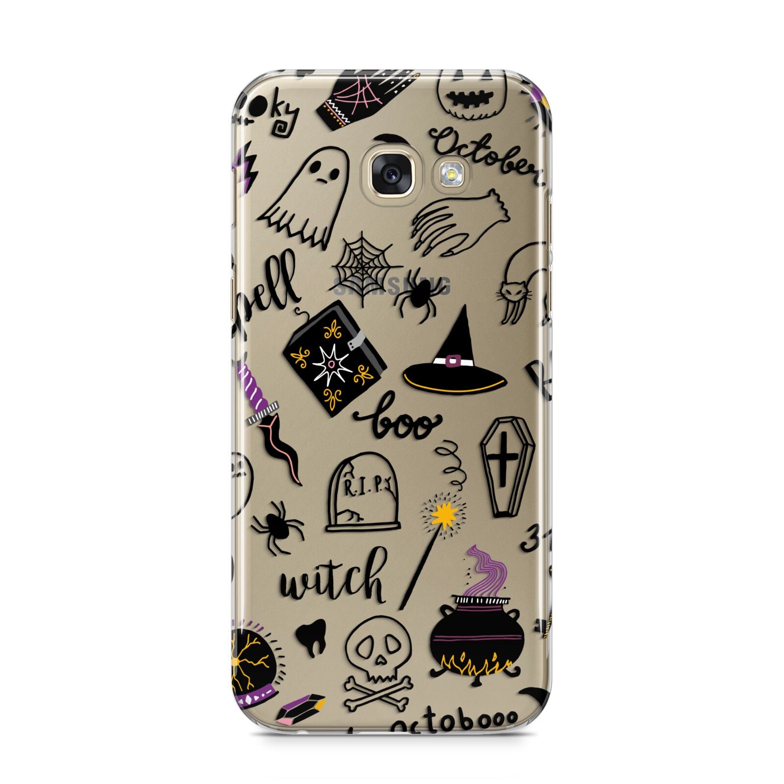 Purple and Black Halloween Illustrations Samsung Galaxy A5 2017 Case on gold phone