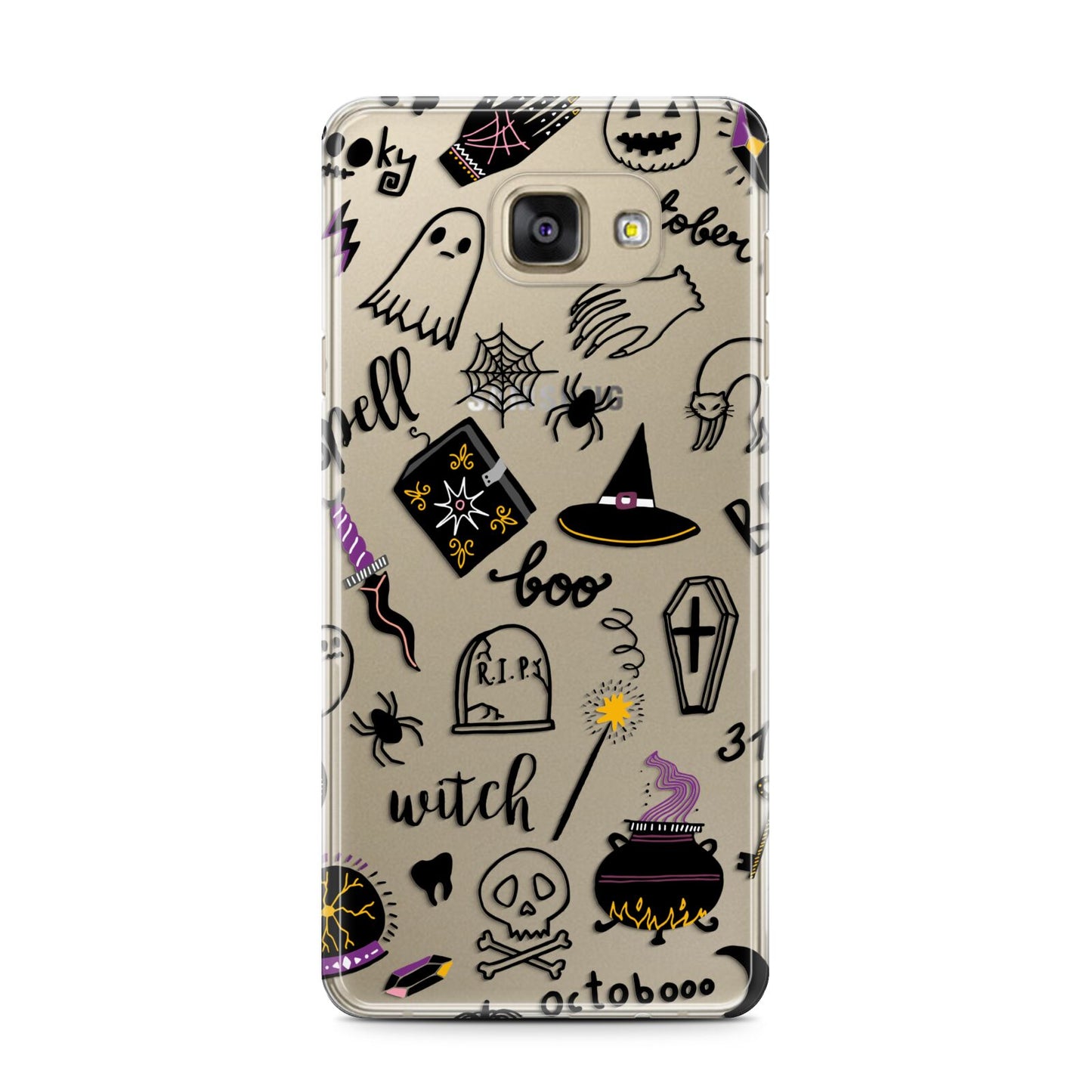 Purple and Black Halloween Illustrations Samsung Galaxy A7 2016 Case on gold phone