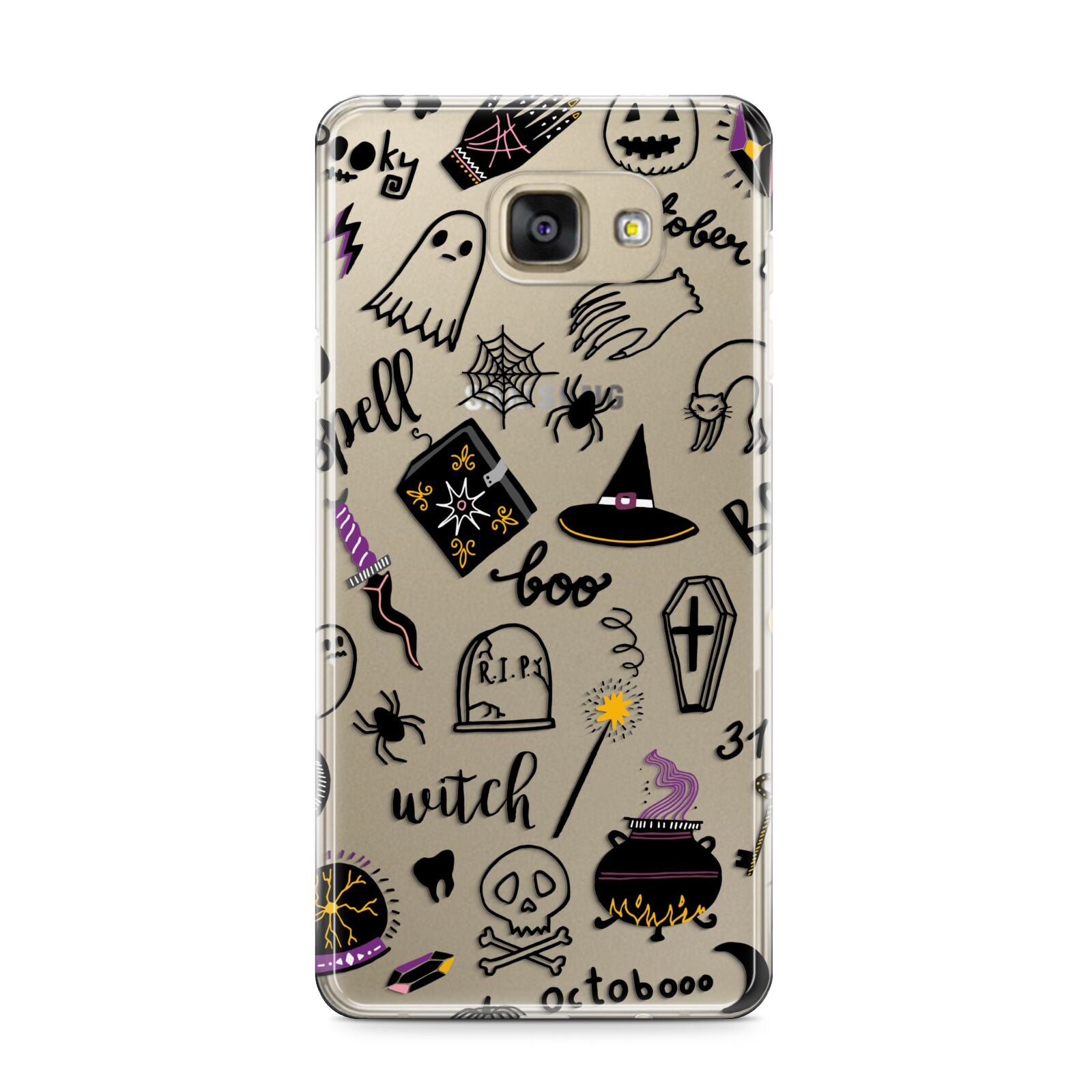 Purple and Black Halloween Illustrations Samsung Galaxy A9 2016 Case on gold phone