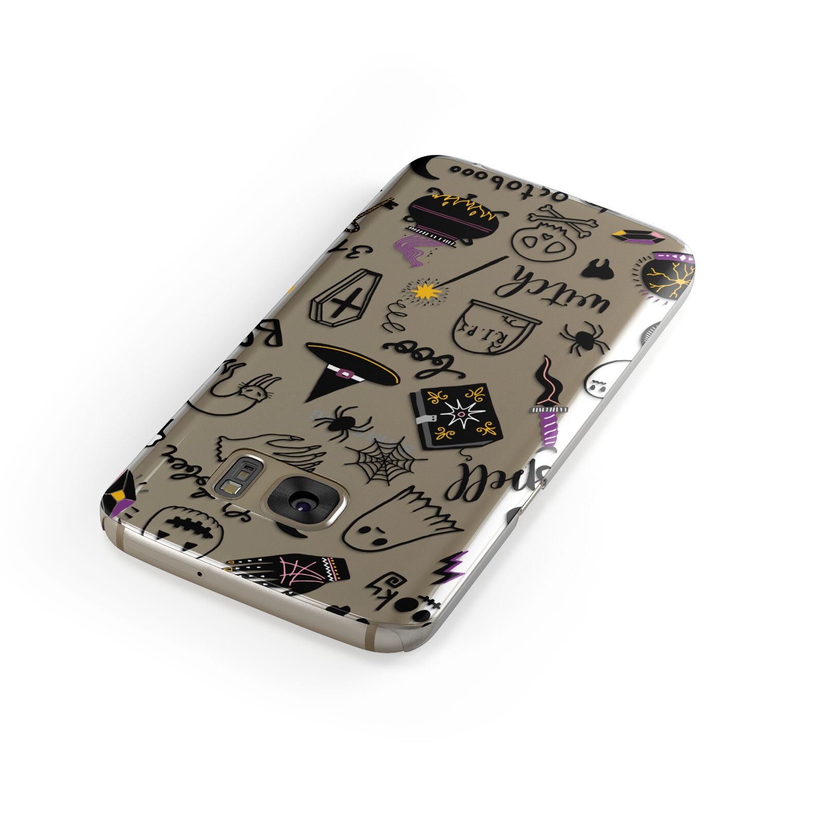 Purple and Black Halloween Illustrations Samsung Galaxy Case Front Close Up