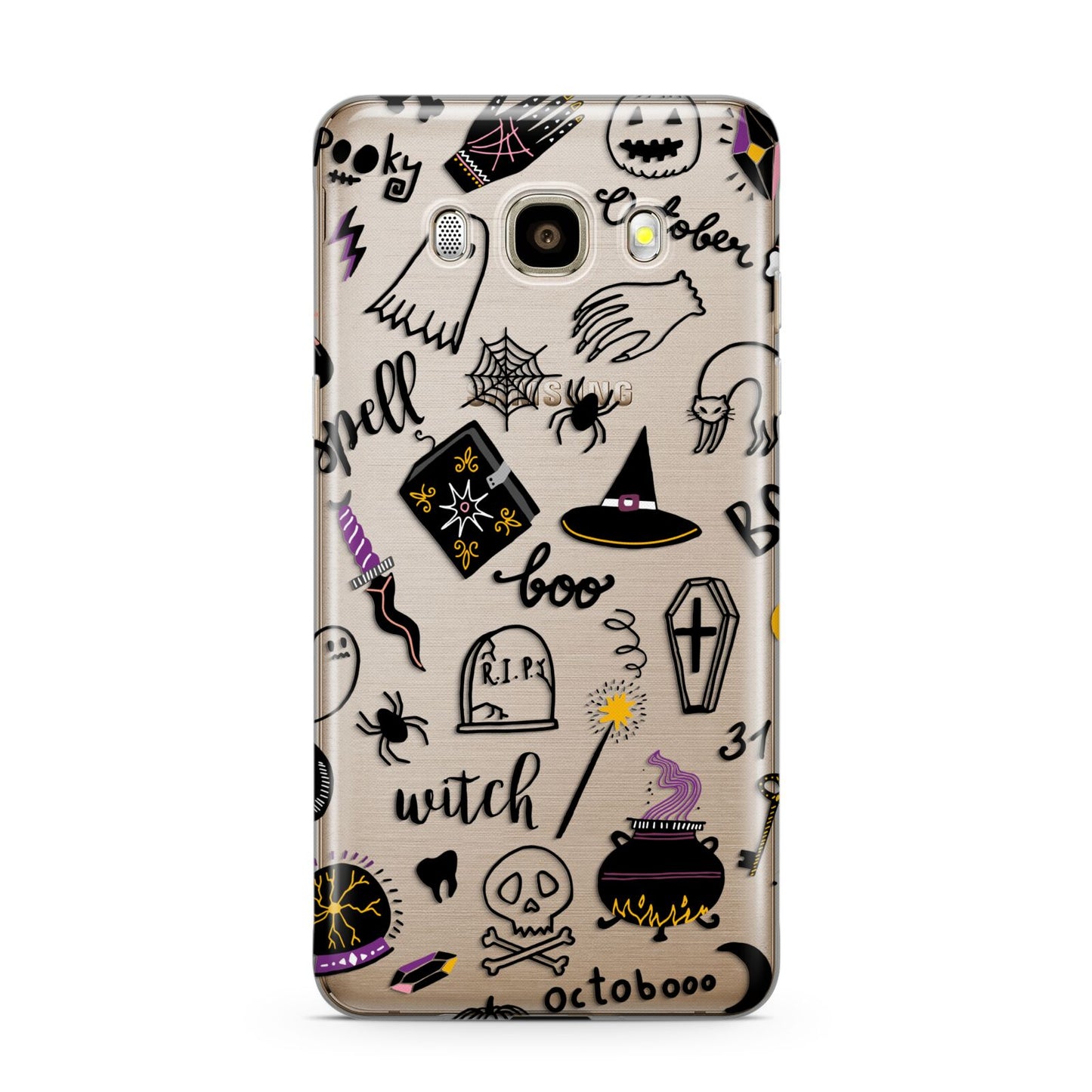 Purple and Black Halloween Illustrations Samsung Galaxy J7 2016 Case on gold phone