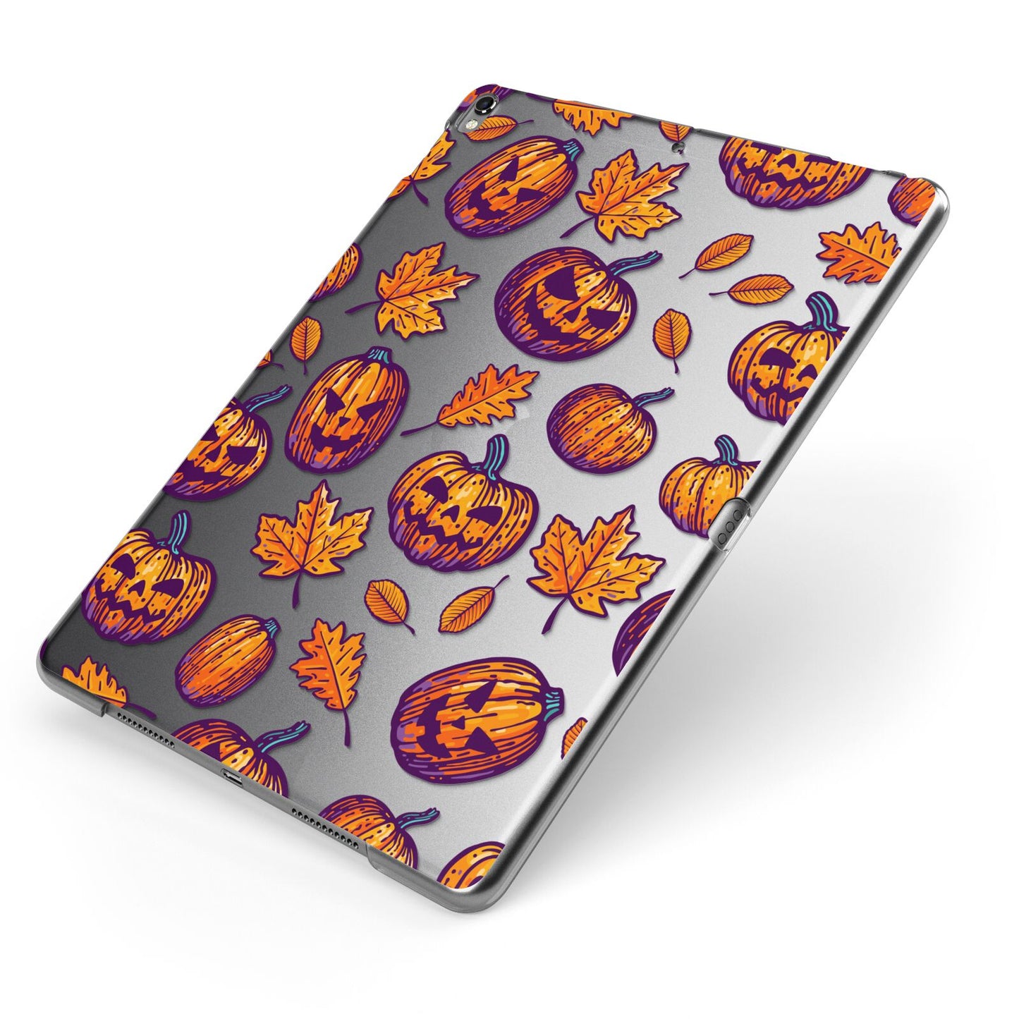 Purple and Orange Autumn Illustrations Apple iPad Case on Grey iPad Side View