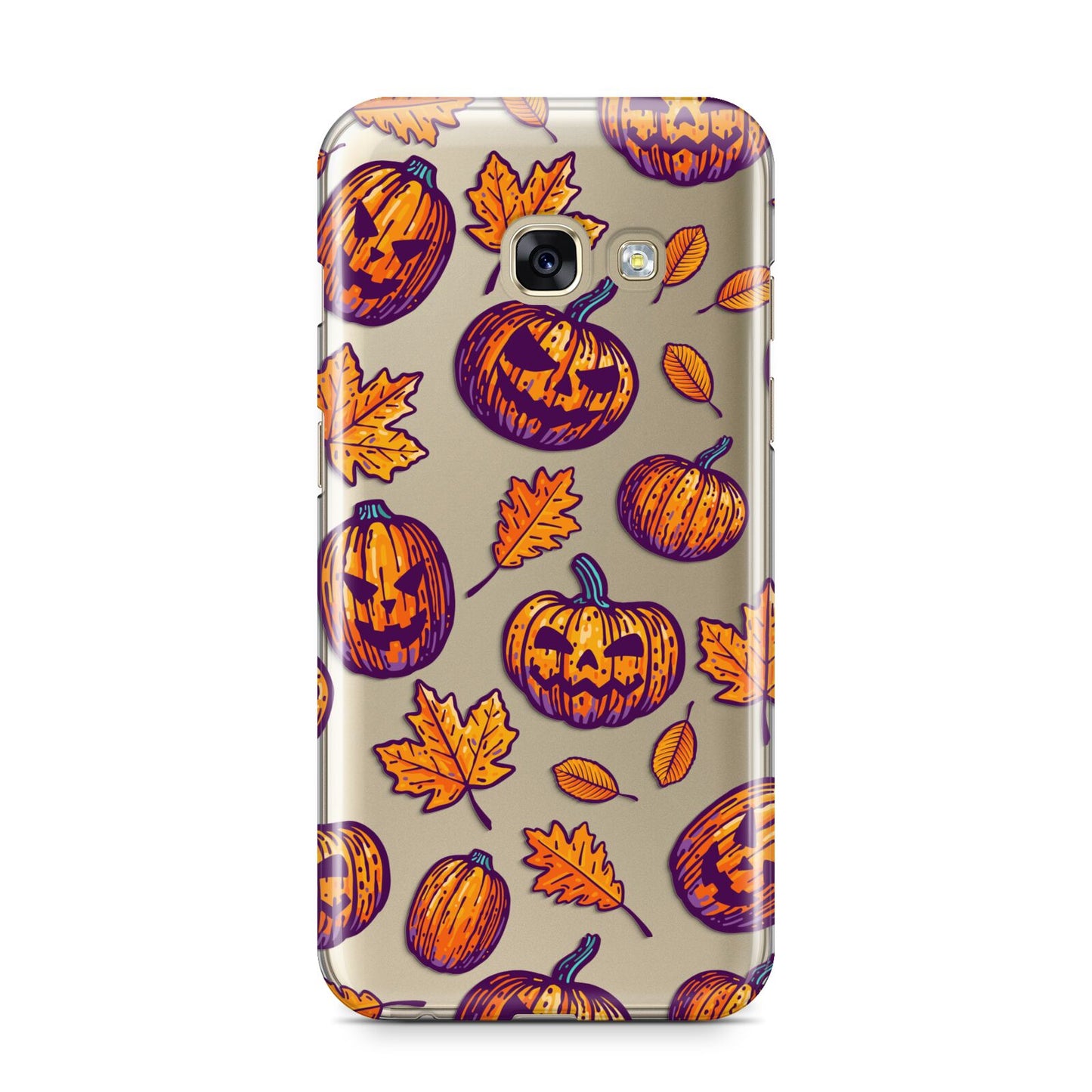 Purple and Orange Autumn Illustrations Samsung Galaxy A3 2017 Case on gold phone