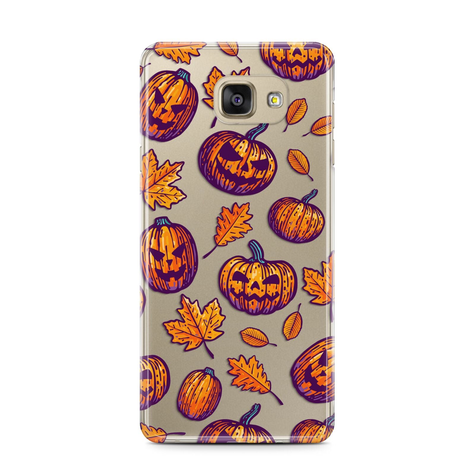 Purple and Orange Autumn Illustrations Samsung Galaxy A7 2016 Case on gold phone