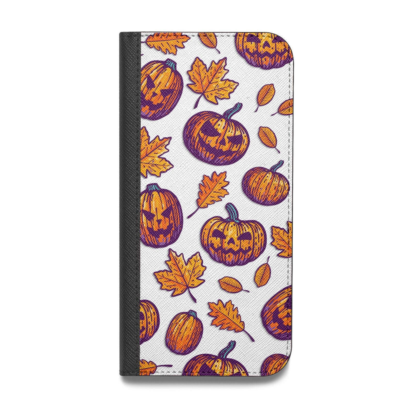 Purple and Orange Autumn Illustrations Vegan Leather Flip iPhone Case