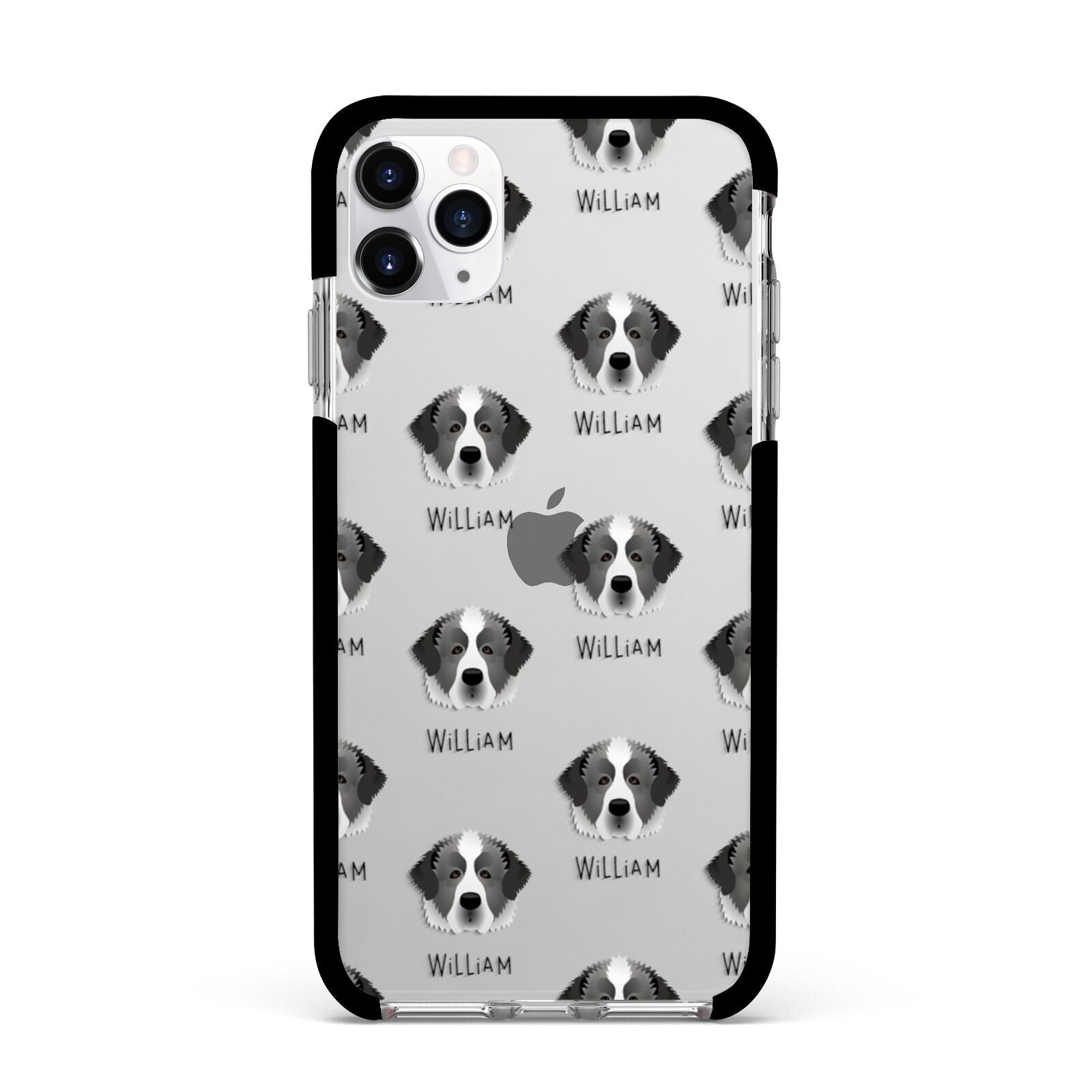 Pyrenean Mastiff Icon with Name Apple iPhone 11 Pro Max in Silver with Black Impact Case