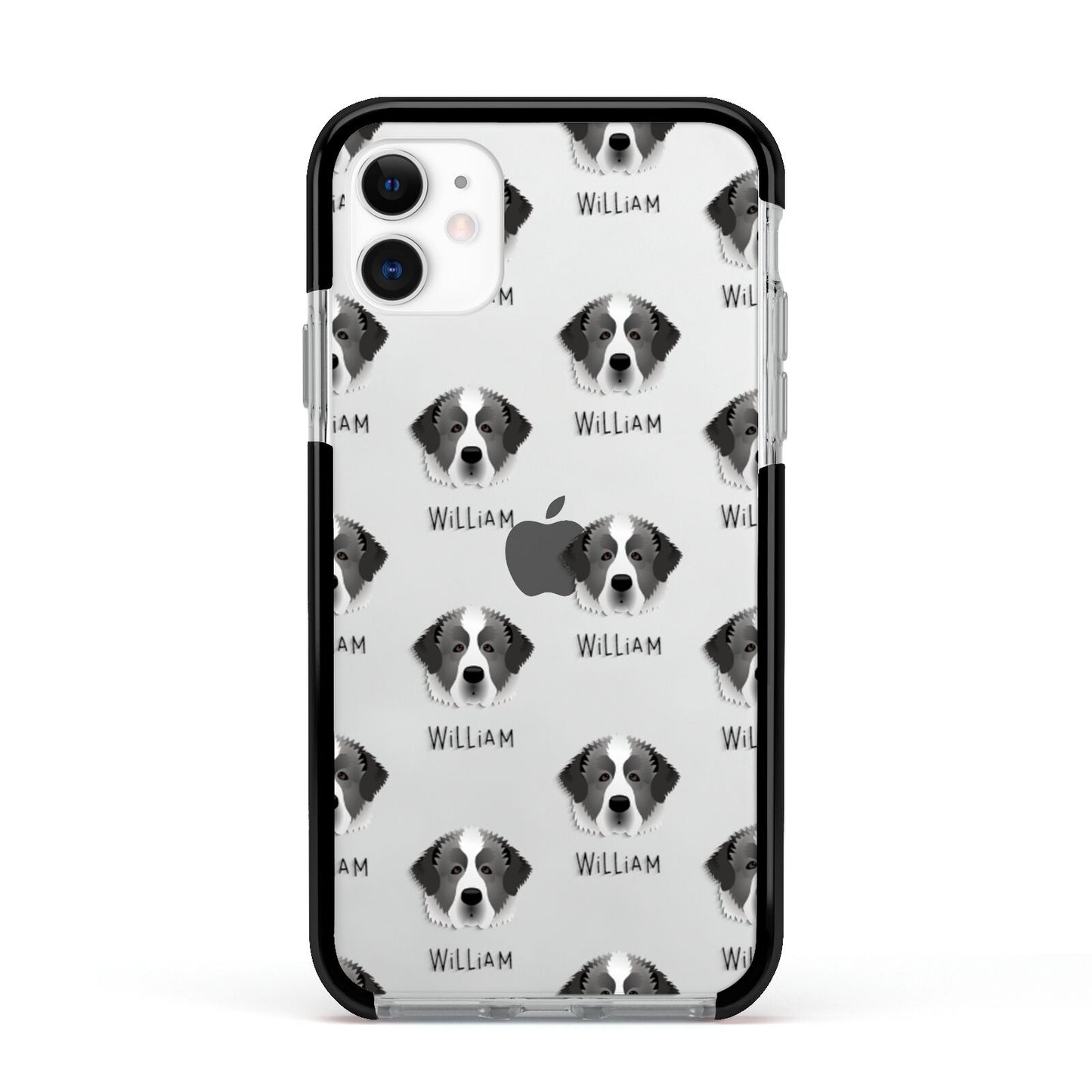 Pyrenean Mastiff Icon with Name Apple iPhone 11 in White with Black Impact Case