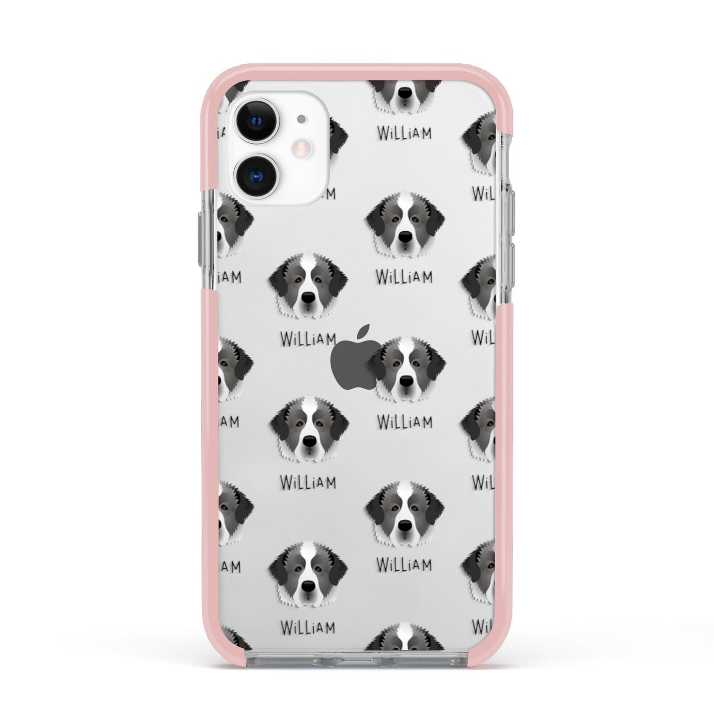 Pyrenean Mastiff Icon with Name Apple iPhone 11 in White with Pink Impact Case