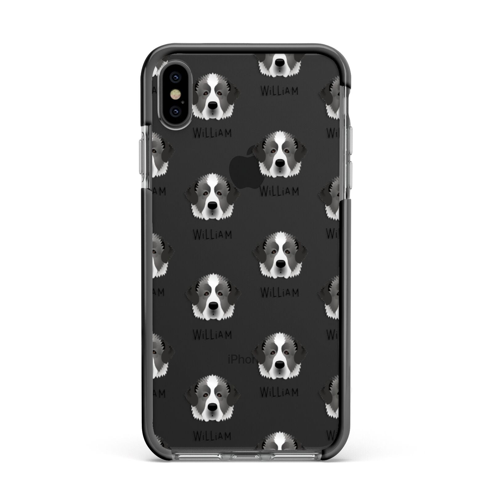 Pyrenean Mastiff Icon with Name Apple iPhone Xs Max Impact Case Black Edge on Black Phone