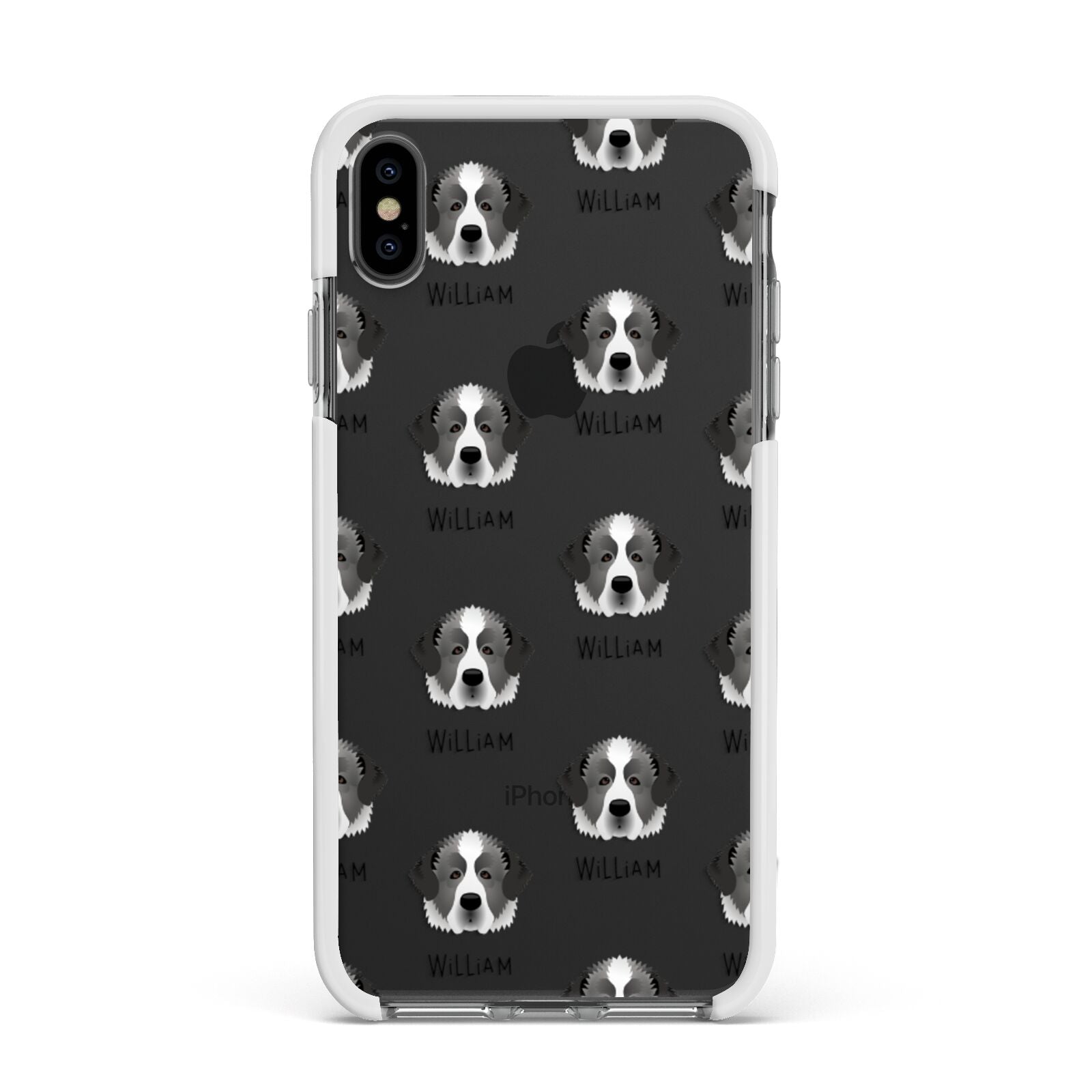 Pyrenean Mastiff Icon with Name Apple iPhone Xs Max Impact Case White Edge on Black Phone