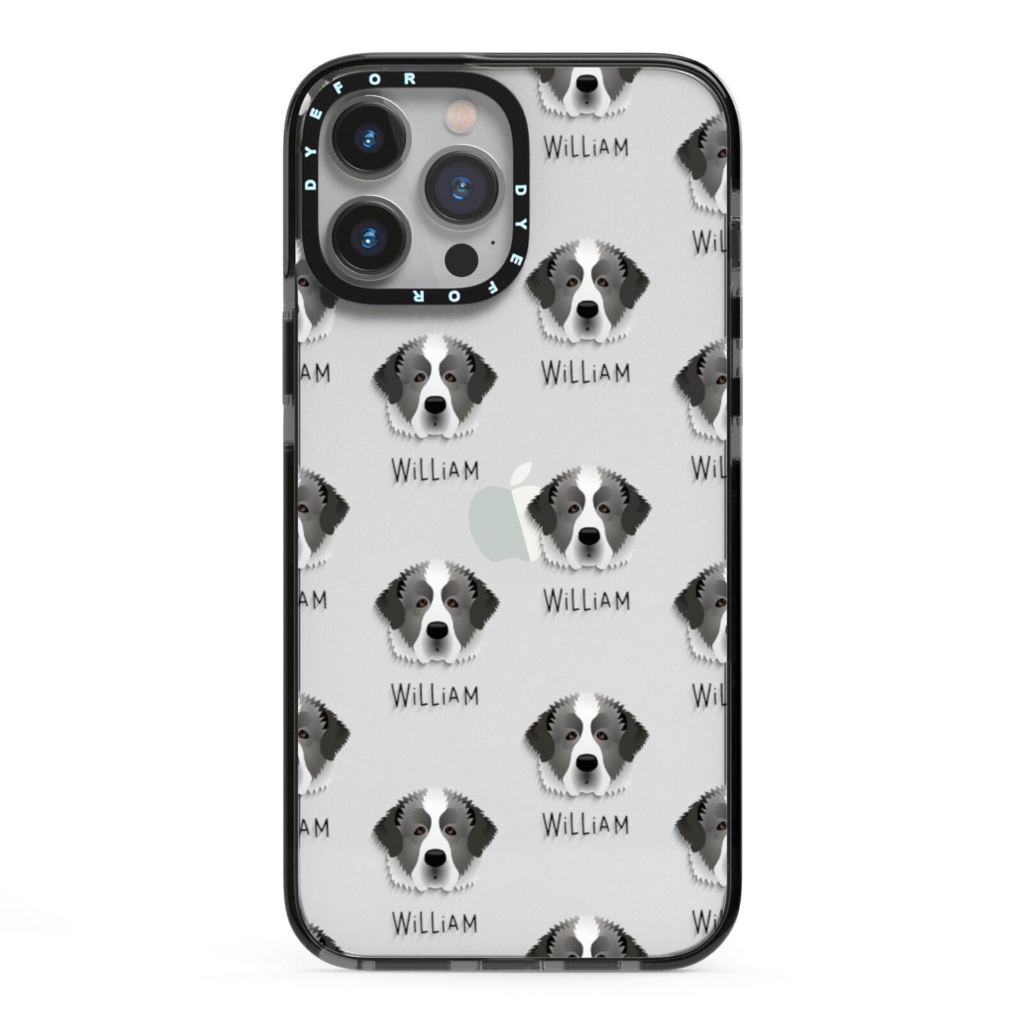 Pyrenean Mastiff Icon with Name iPhone 13 Pro Max Black Impact Case on Silver phone