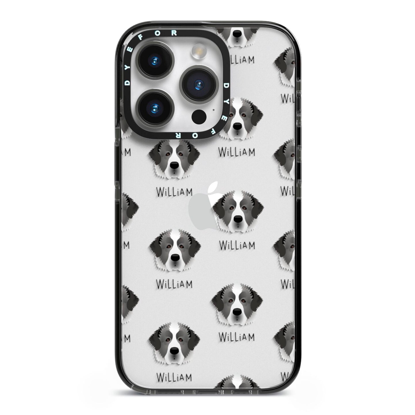 Pyrenean Mastiff Icon with Name iPhone 14 Pro Black Impact Case on Silver phone