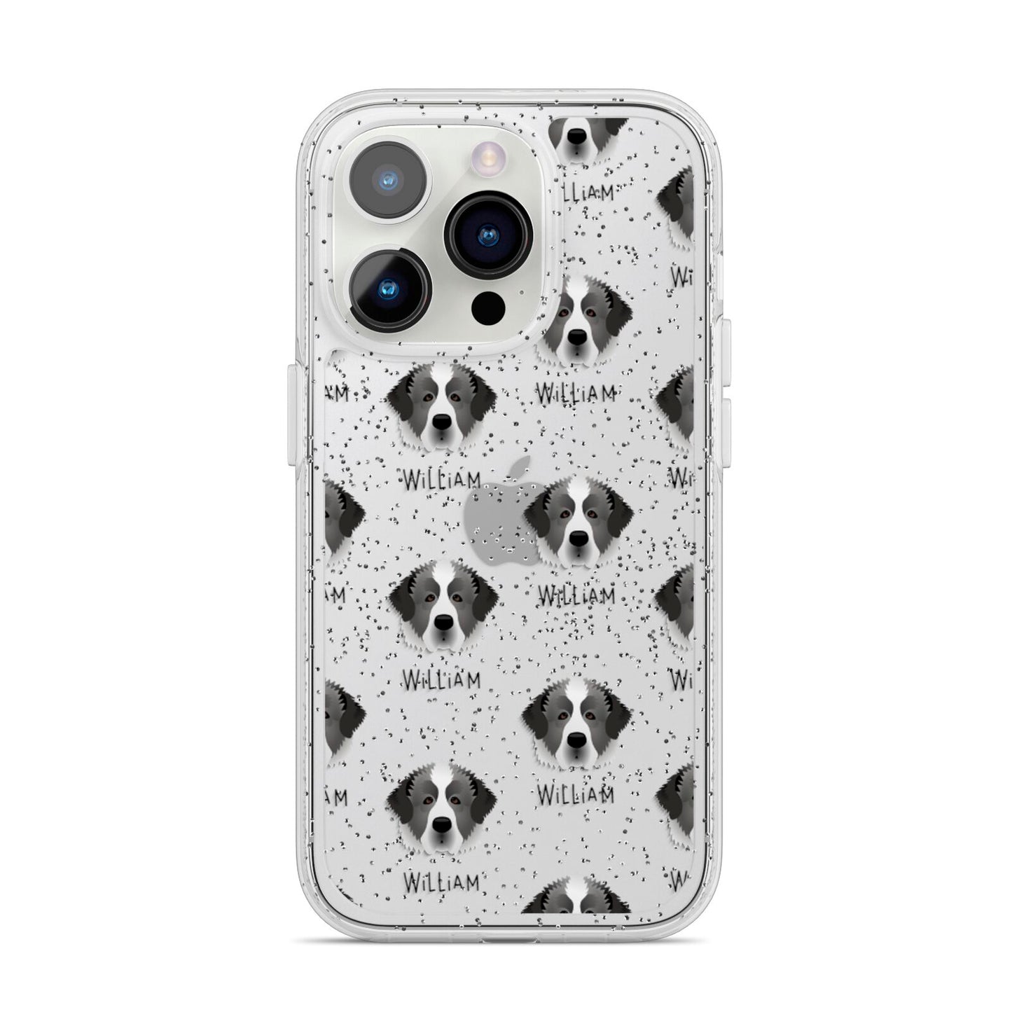 Pyrenean Mastiff Icon with Name iPhone 14 Pro Glitter Tough Case Silver