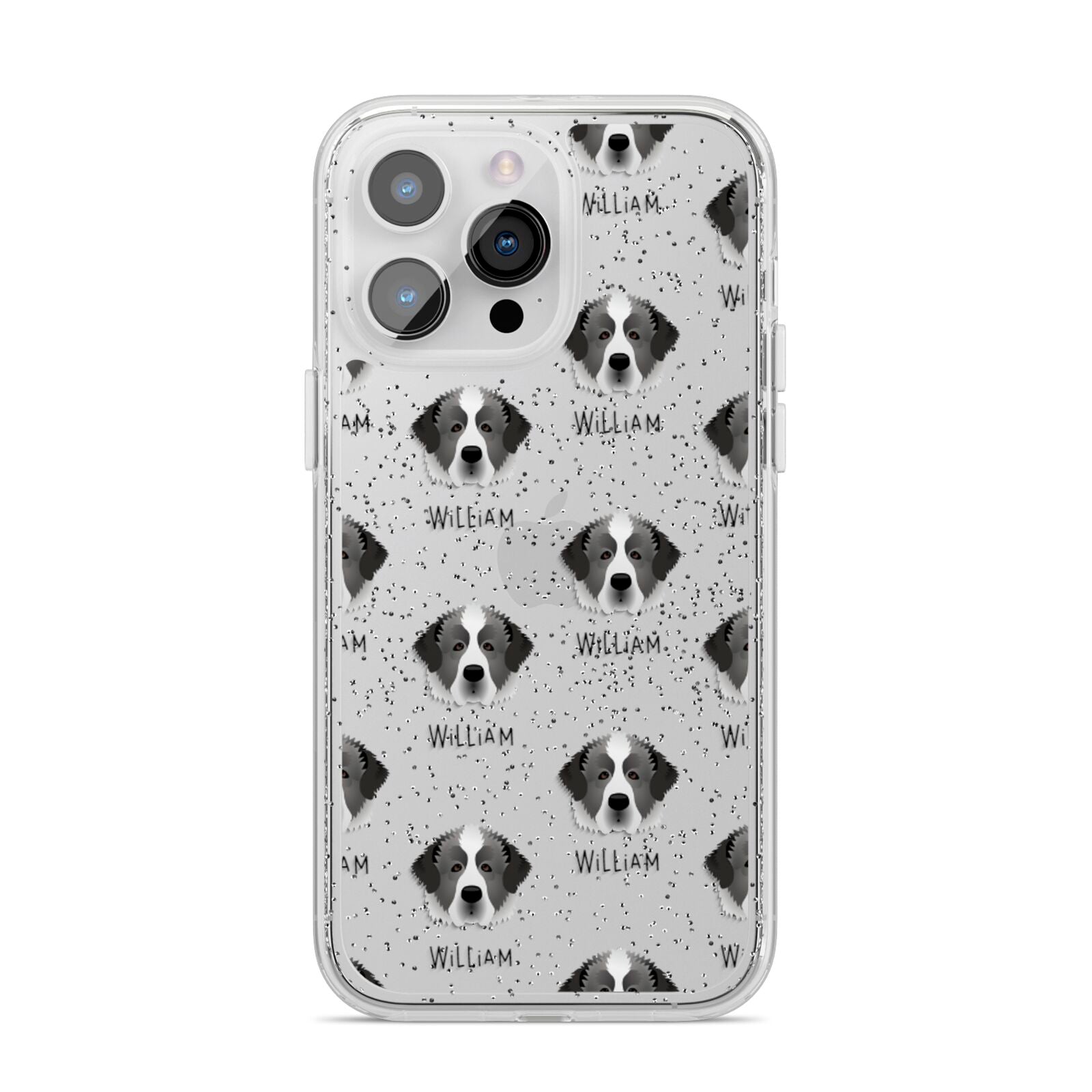 Pyrenean Mastiff Icon with Name iPhone 14 Pro Max Glitter Tough Case Silver