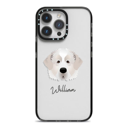 Pyrenean Mastiff Personalised iPhone 14 Pro Max Black Impact Case on Silver phone