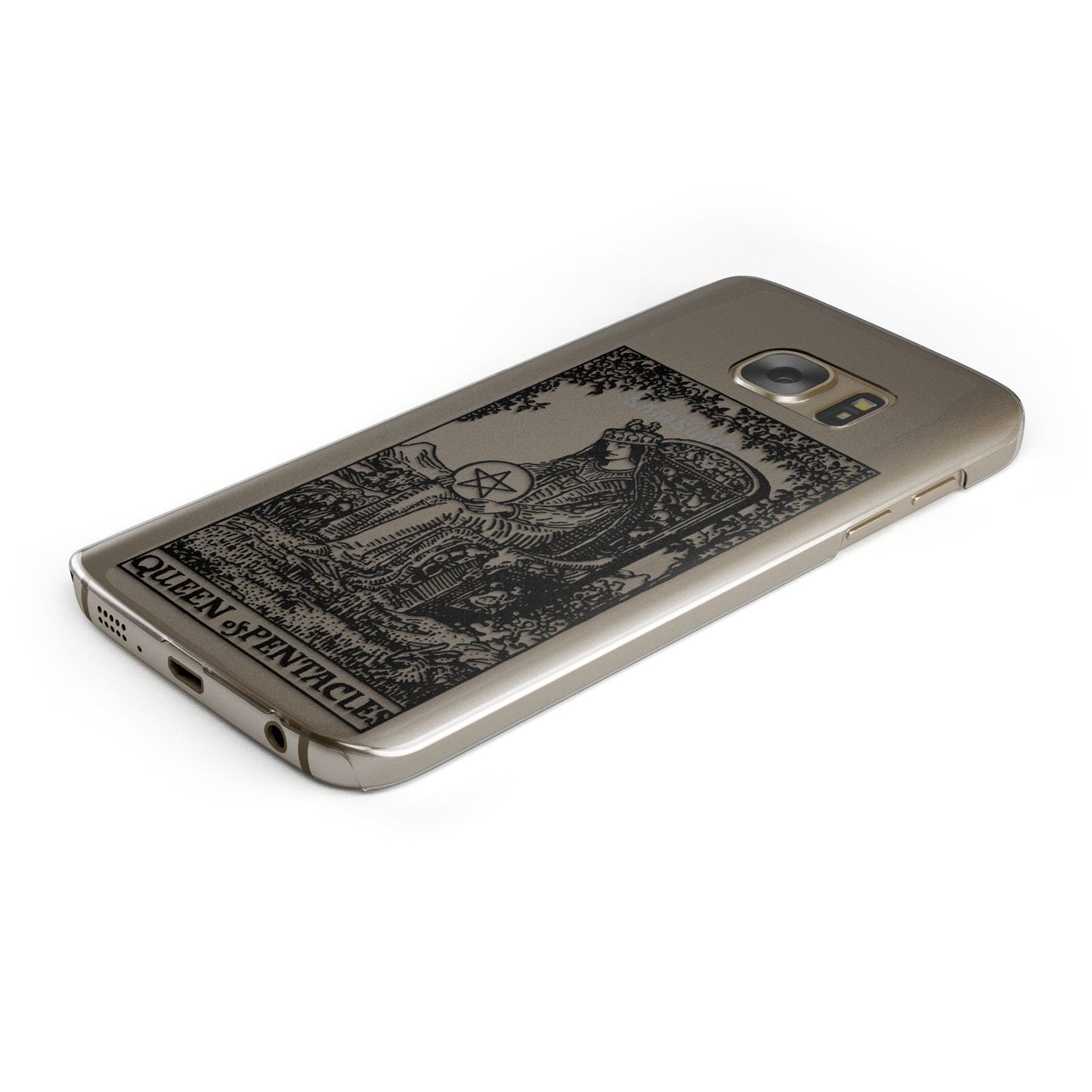 Queen of Pentacles Monochrome Protective Samsung Galaxy Case Angled Image