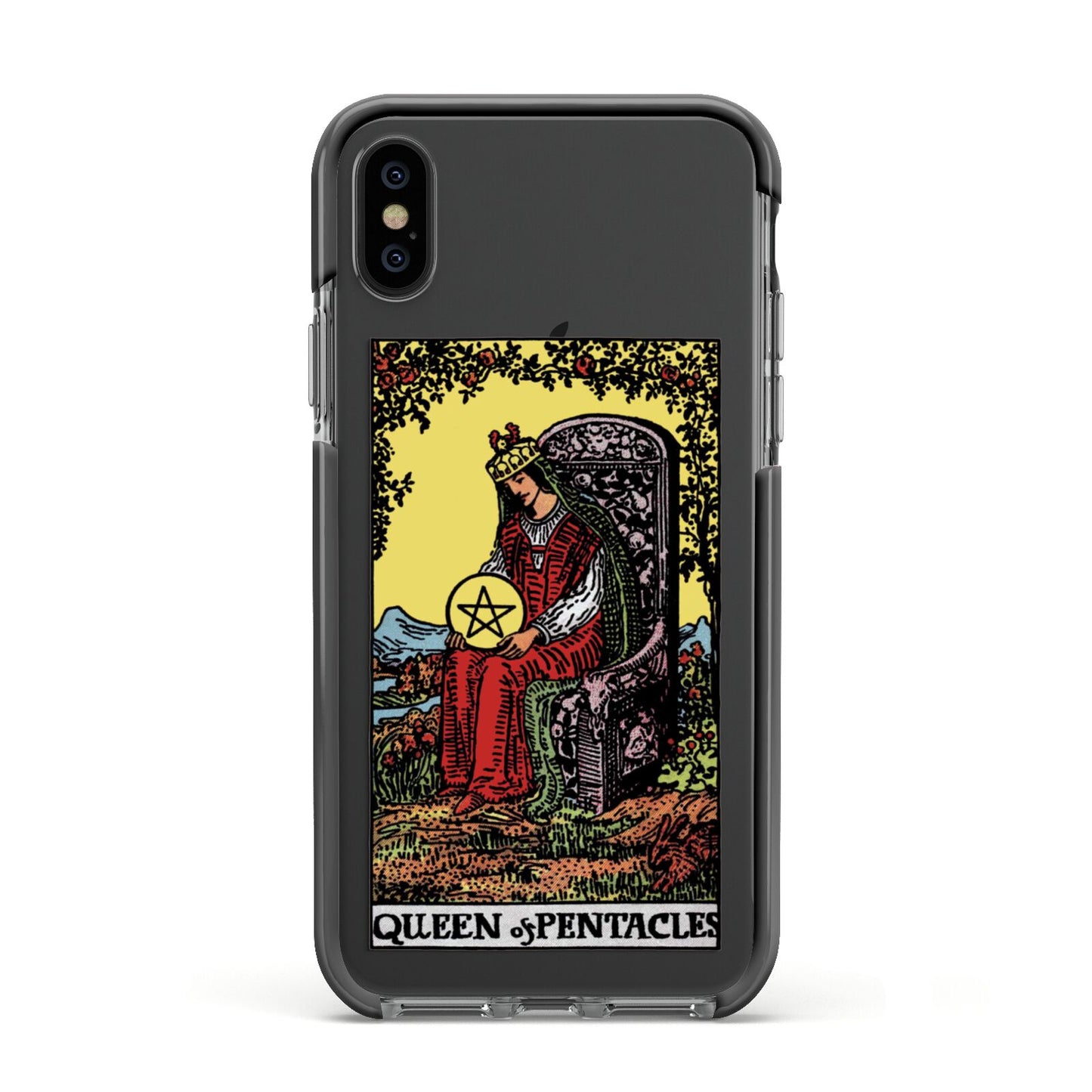 Queen of Pentacles Tarot Card Apple iPhone Xs Impact Case Black Edge on Black Phone