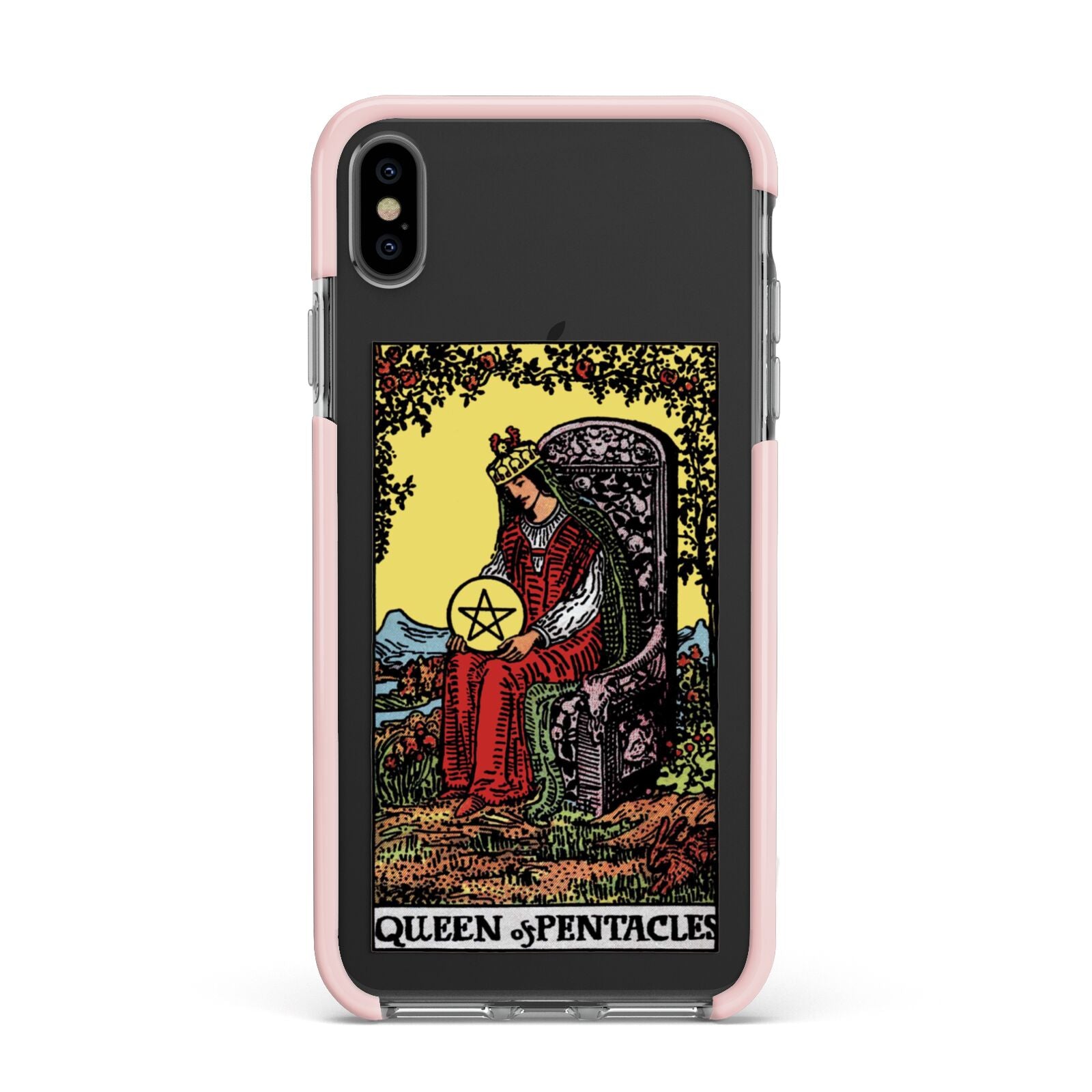 Queen of Pentacles Tarot Card Apple iPhone Xs Max Impact Case Pink Edge on Black Phone