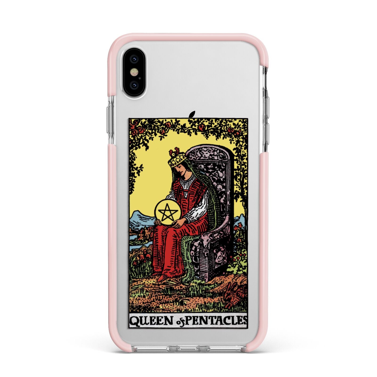Queen of Pentacles Tarot Card Apple iPhone Xs Max Impact Case Pink Edge on Silver Phone