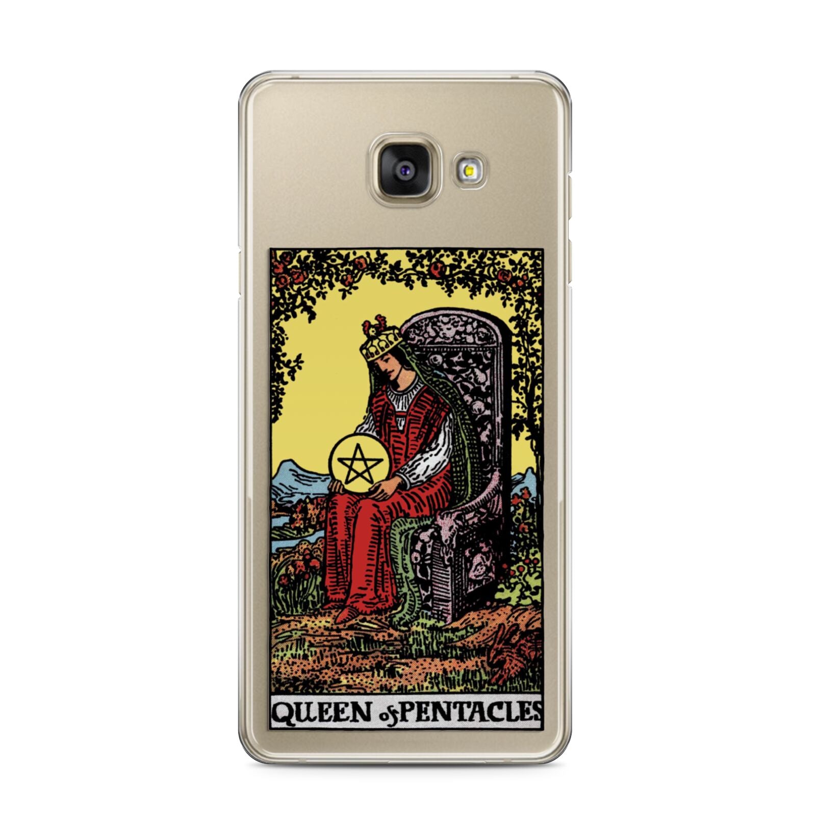 Queen of Pentacles Tarot Card Samsung Galaxy A3 2016 Case on gold phone
