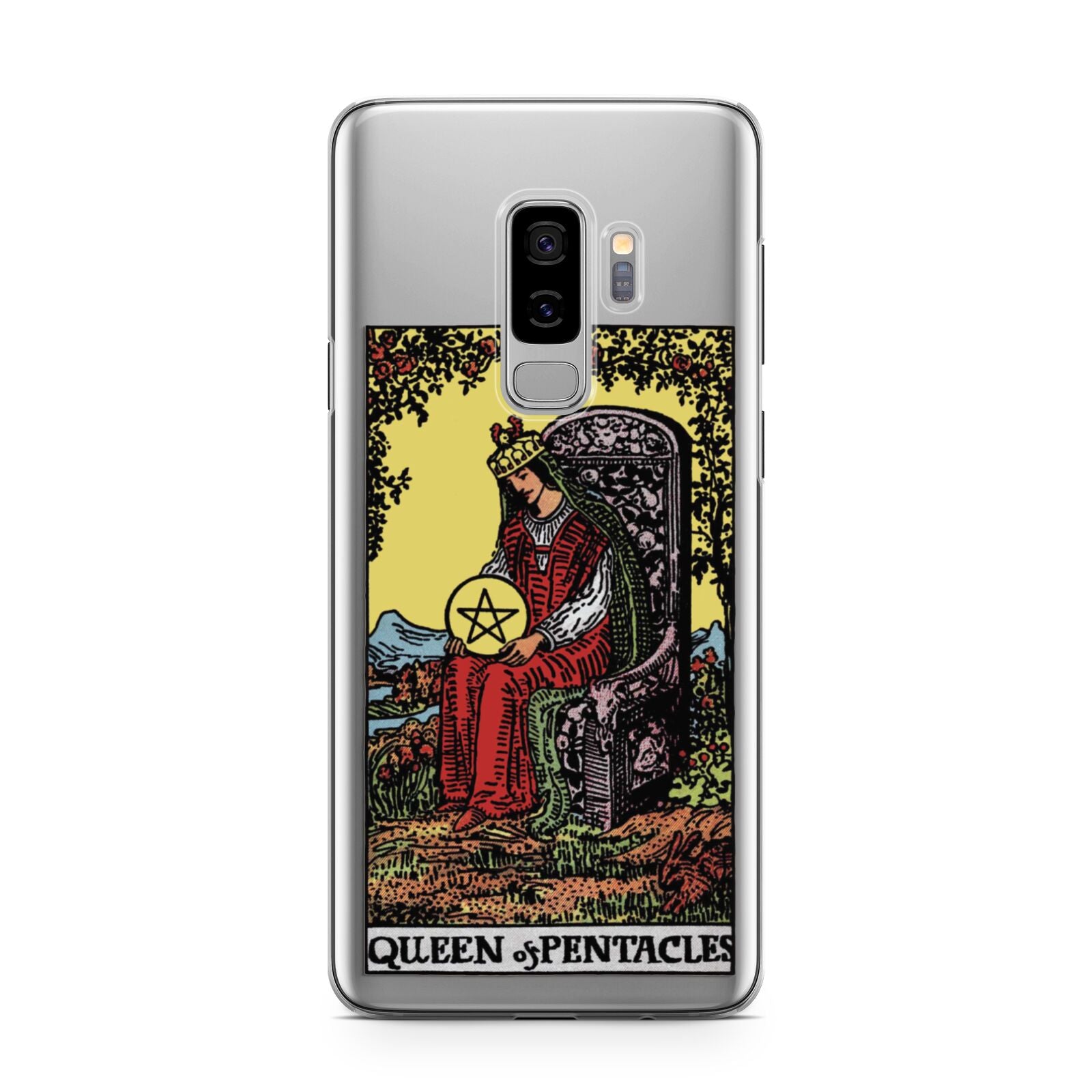 Queen of Pentacles Tarot Card Samsung Galaxy S9 Plus Case on Silver phone