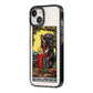 Queen of Pentacles Tarot Card iPhone 14 Black Impact Case Side Angle on Silver phone