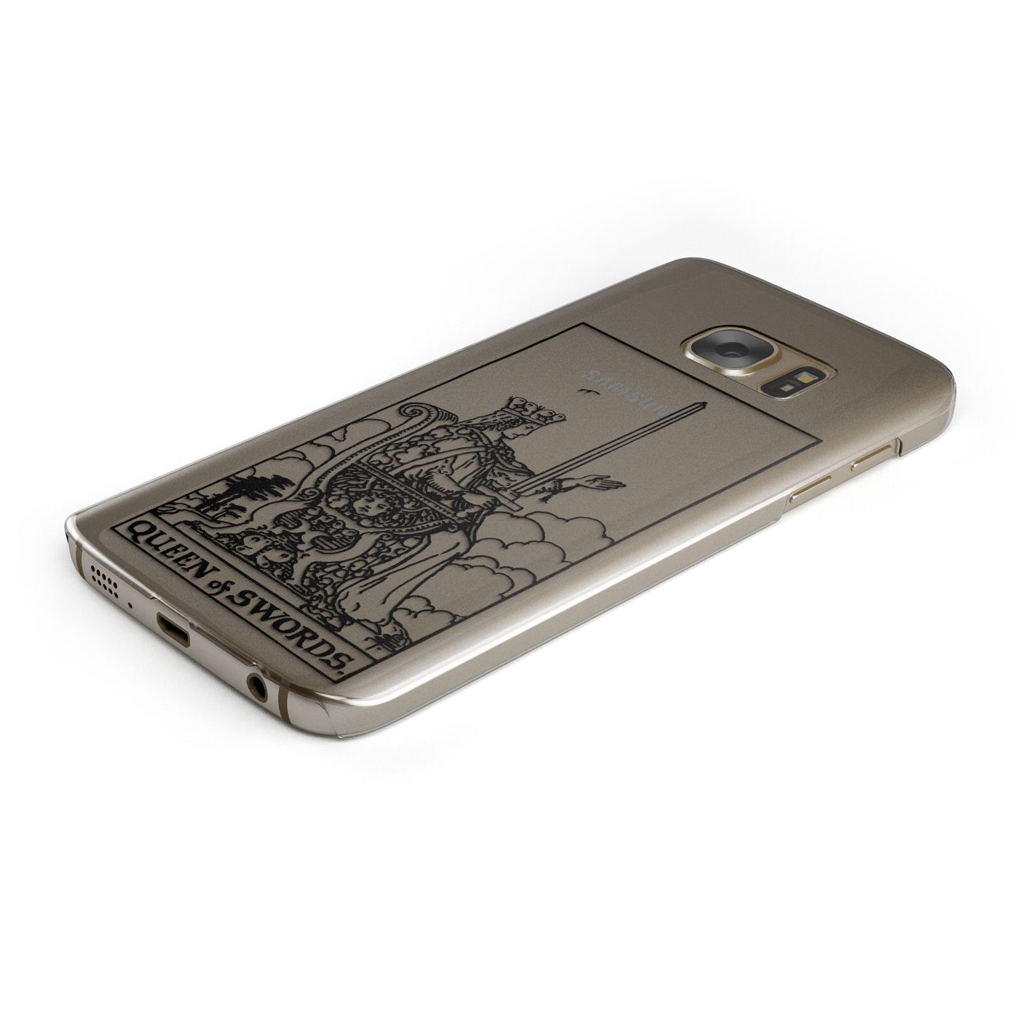 Queen of Swords Monochrome Protective Samsung Galaxy Case Angled Image