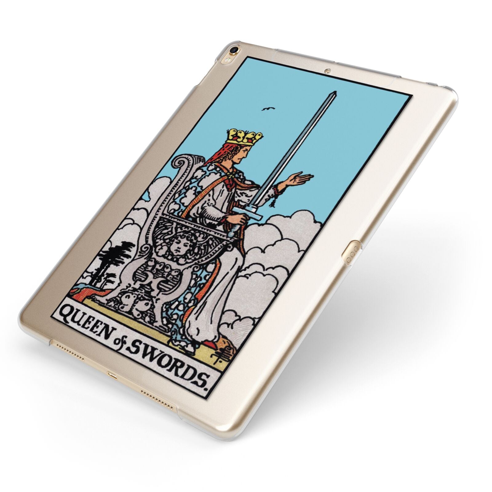 Queen of Swords Tarot Card Apple iPad Case on Gold iPad Side View