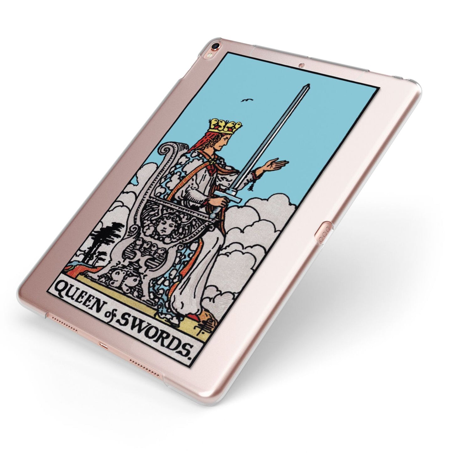 Queen of Swords Tarot Card Apple iPad Case on Rose Gold iPad Side View