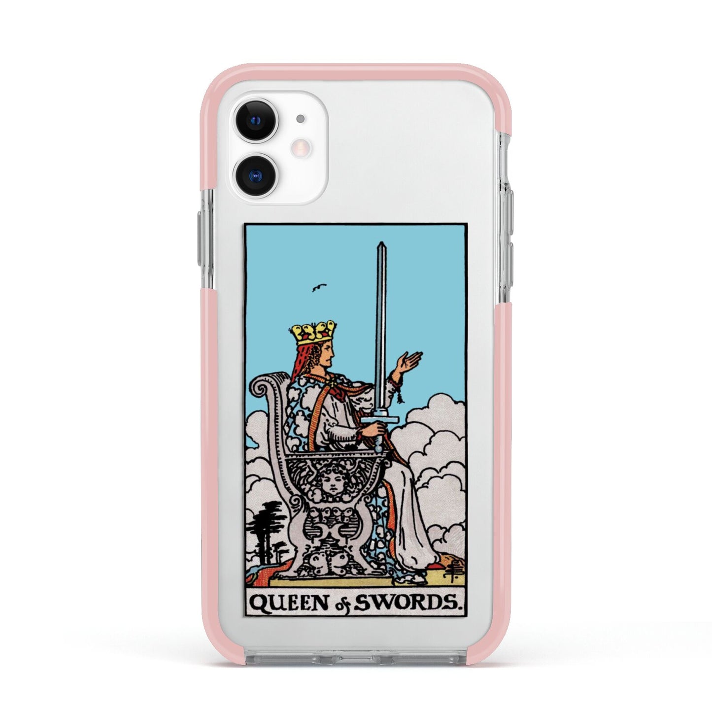 Queen of Swords Tarot Card Apple iPhone 11 in White with Pink Impact Case