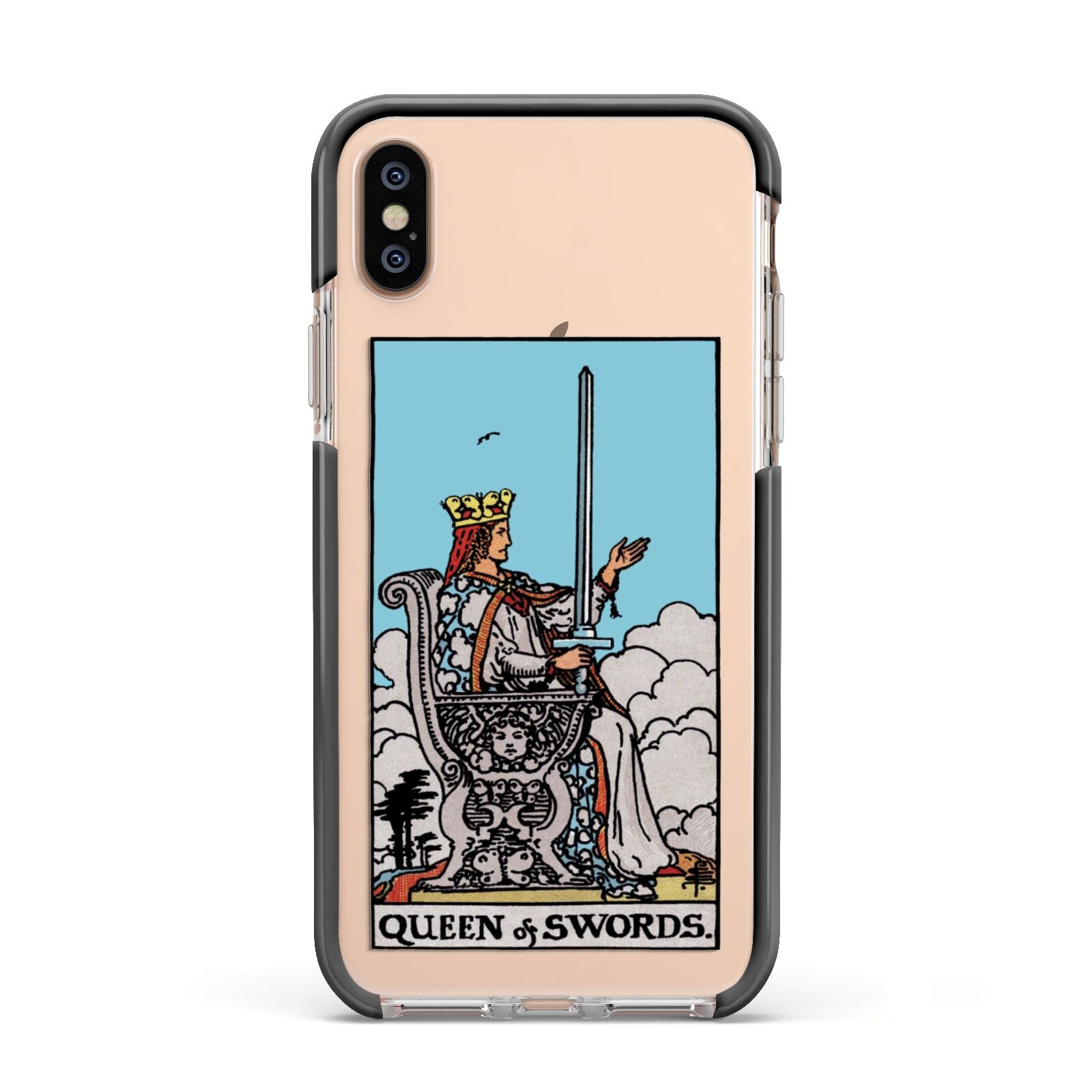 Queen of Swords Tarot Card Apple iPhone Xs Impact Case Black Edge on Gold Phone