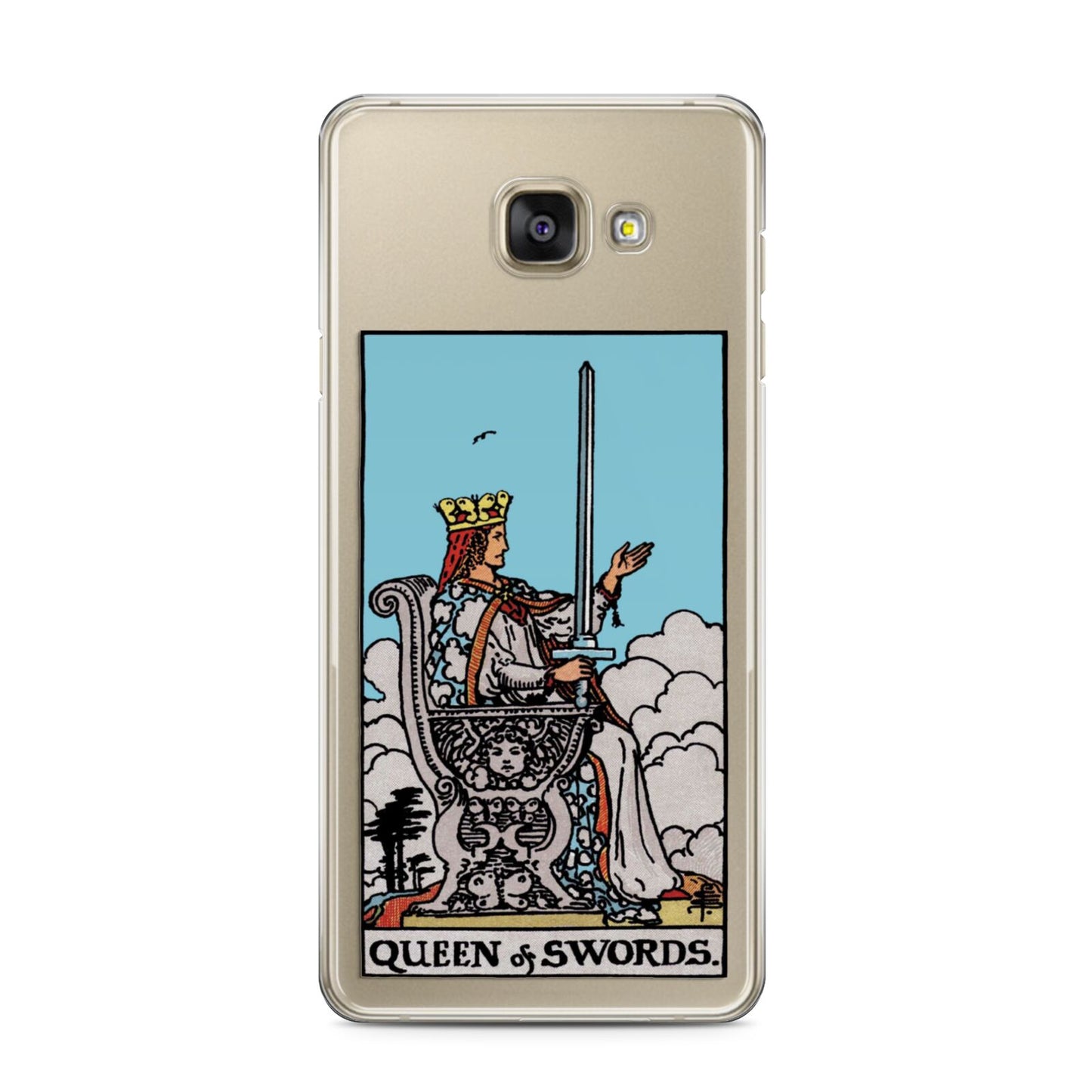 Queen of Swords Tarot Card Samsung Galaxy A3 2016 Case on gold phone